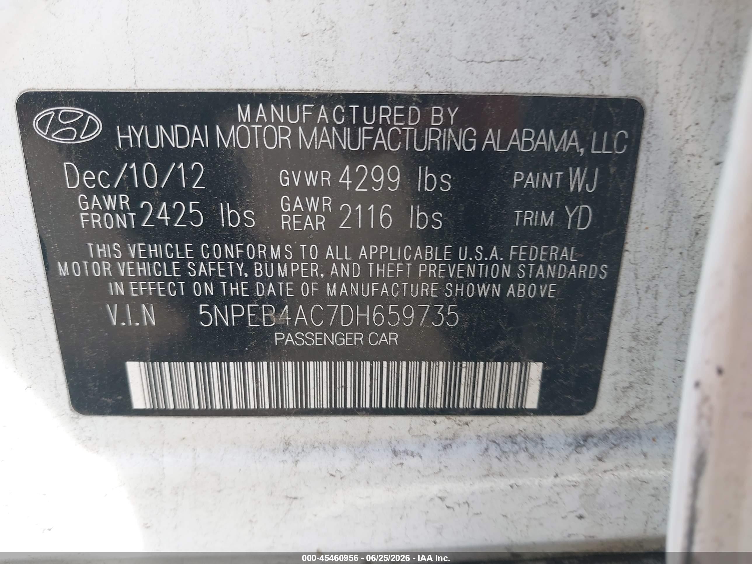 2013 Hyundai Sonata Gls White vin: 5NPEB4AC7DH659735
