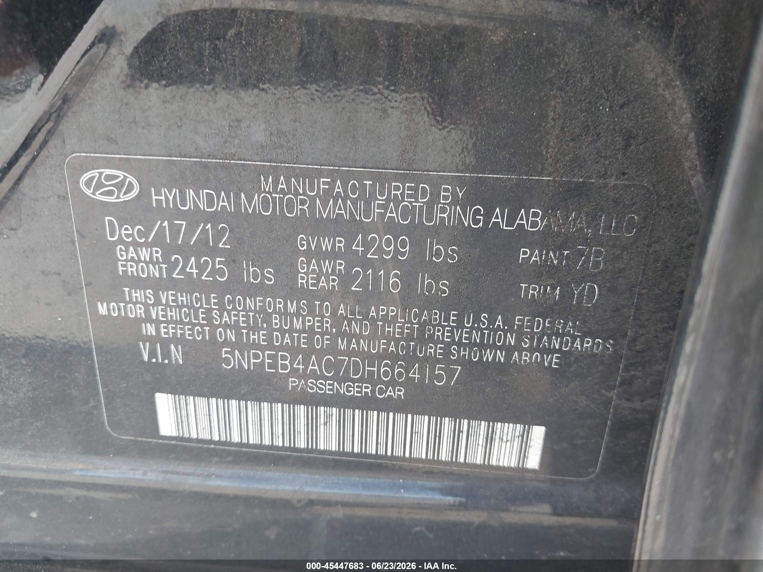 2013 Hyundai Sonata Gls Black vin: 5NPEB4AC7DH664157