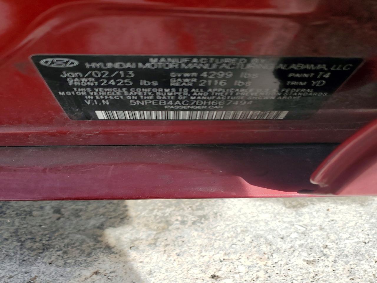 2013 Hyundai Sonata Gls Red vin: 5NPEB4AC7DH667494