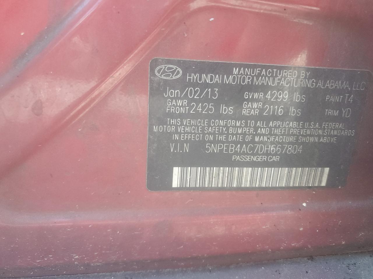 2013 Hyundai Sonata Gls Red vin: 5NPEB4AC7DH667804