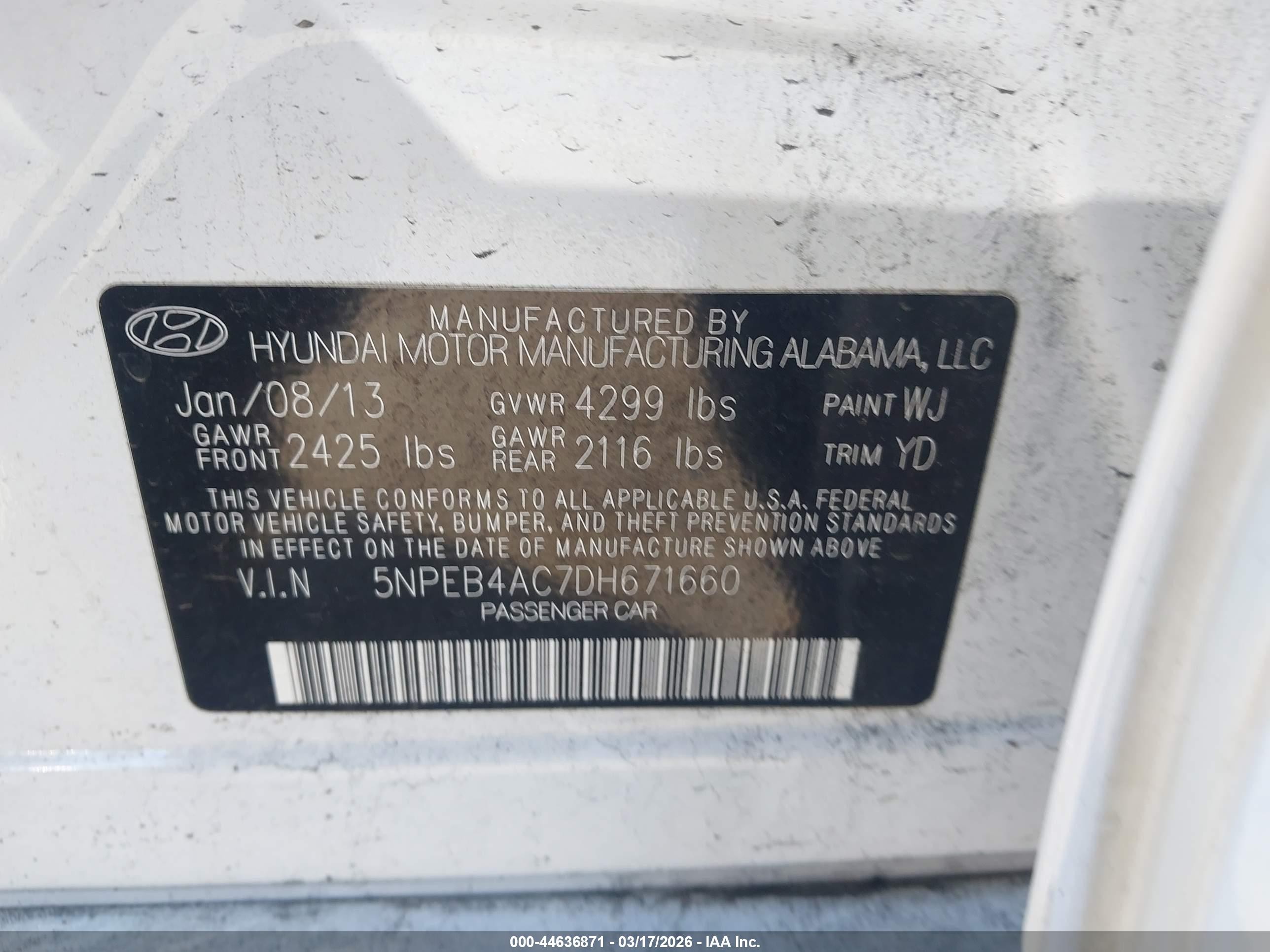 2013 Hyundai Sonata Gls Белый vin: 5NPEB4AC7DH671660