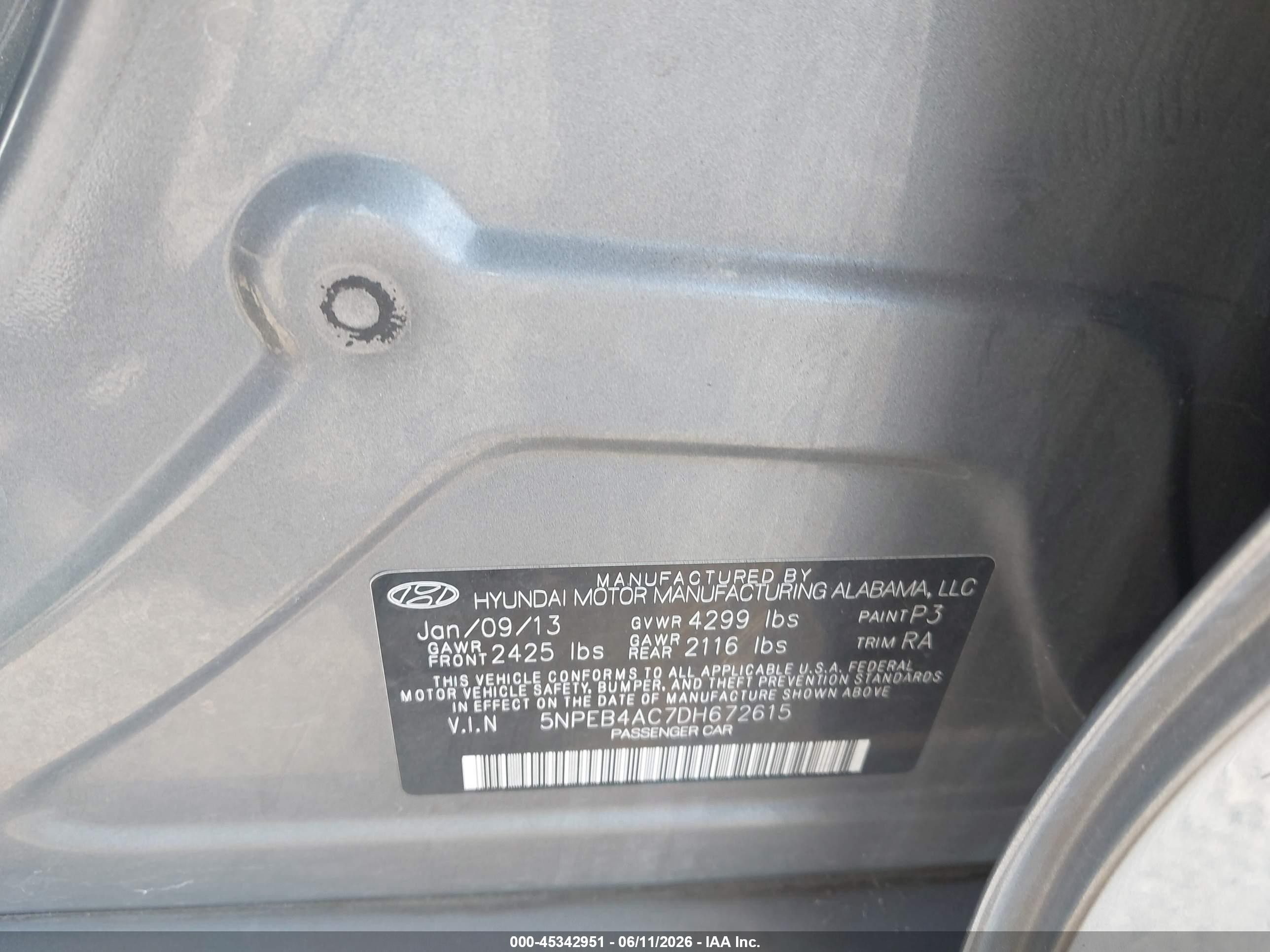 2013 Hyundai Sonata Gls Gray vin: 5NPEB4AC7DH672615