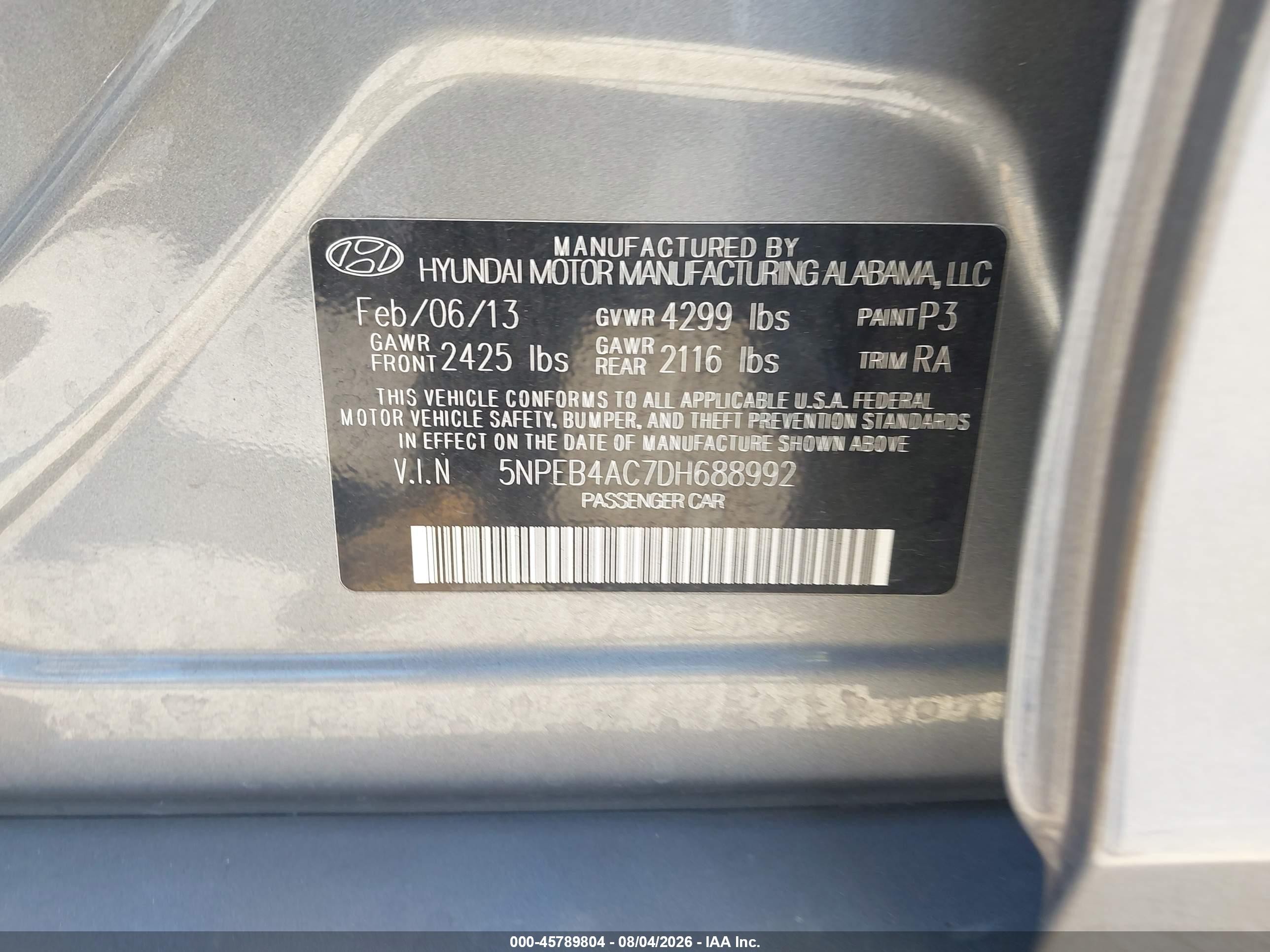 2013 Hyundai Sonata Gls Серый vin: 5NPEB4AC7DH688992