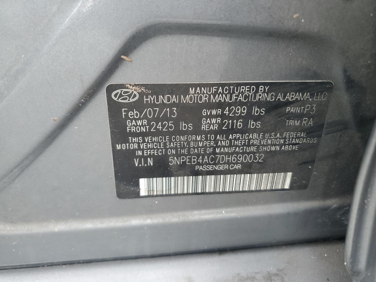2013 Hyundai Sonata Gls Gray vin: 5NPEB4AC7DH690032
