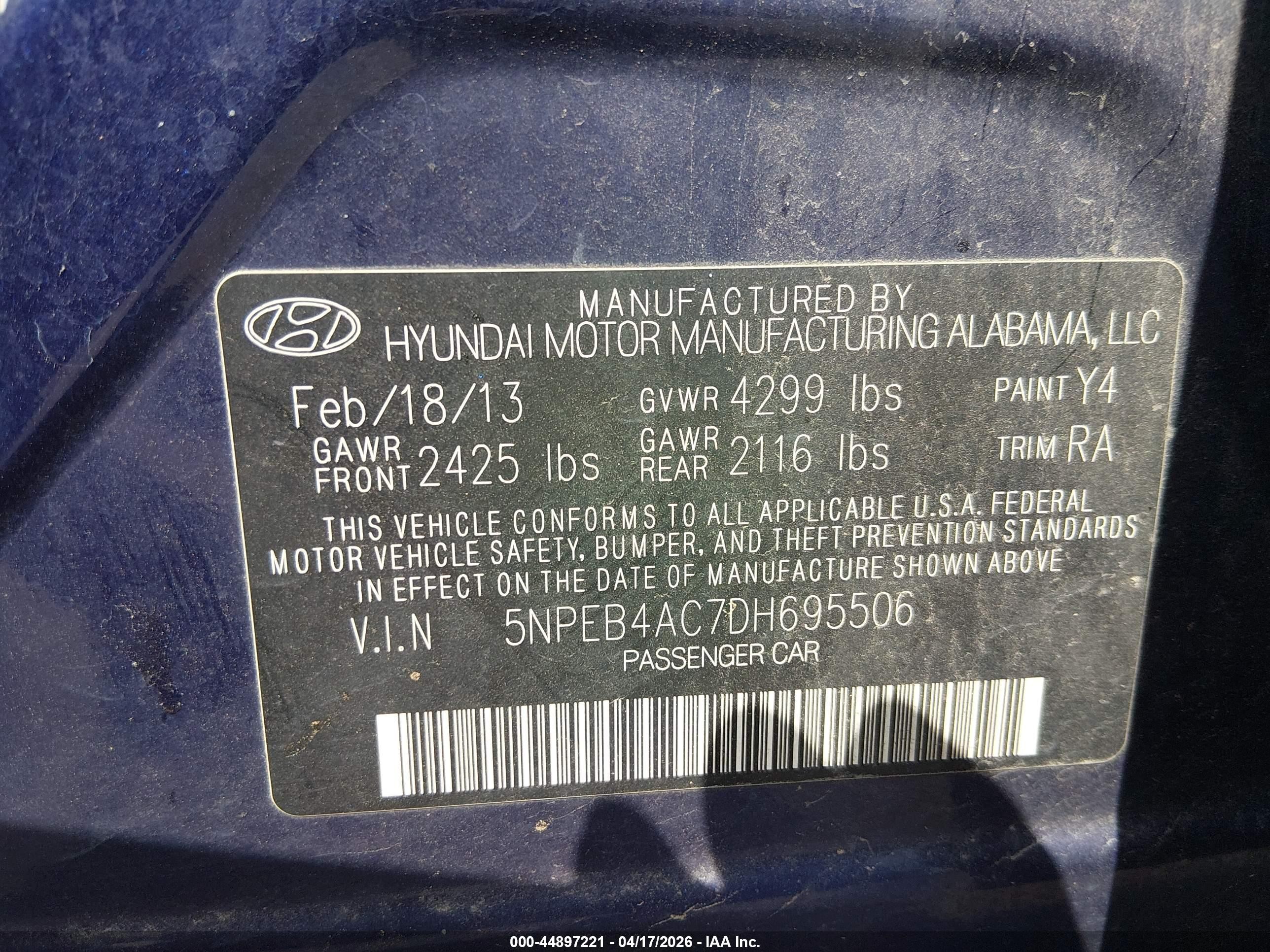 2013 Hyundai Sonata Gls Blue vin: 5NPEB4AC7DH695506