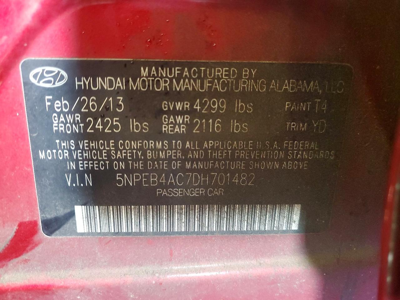 2013 Hyundai Sonata Gls Red vin: 5NPEB4AC7DH701482