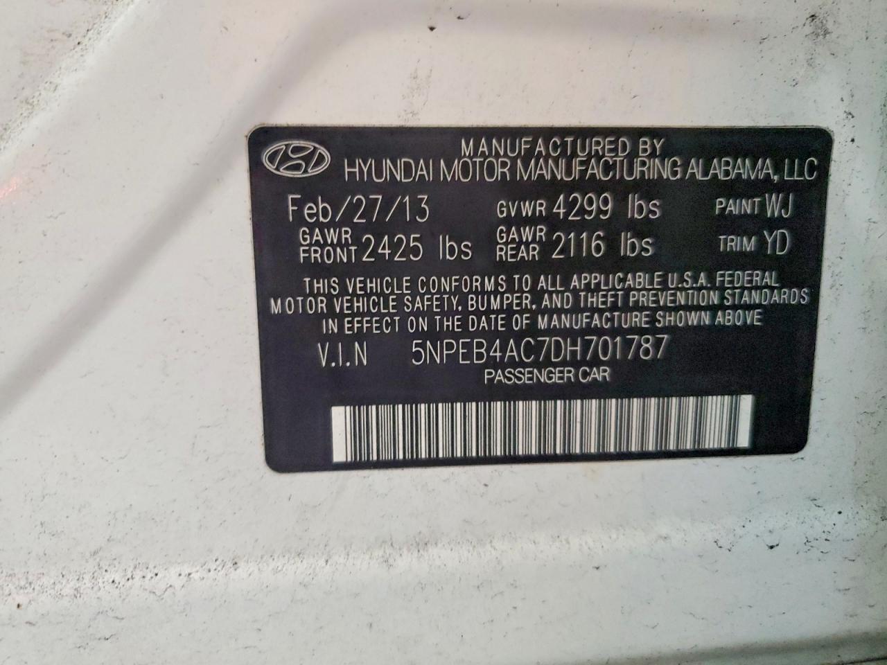 2013 Hyundai Sonata Gls White vin: 5NPEB4AC7DH701787