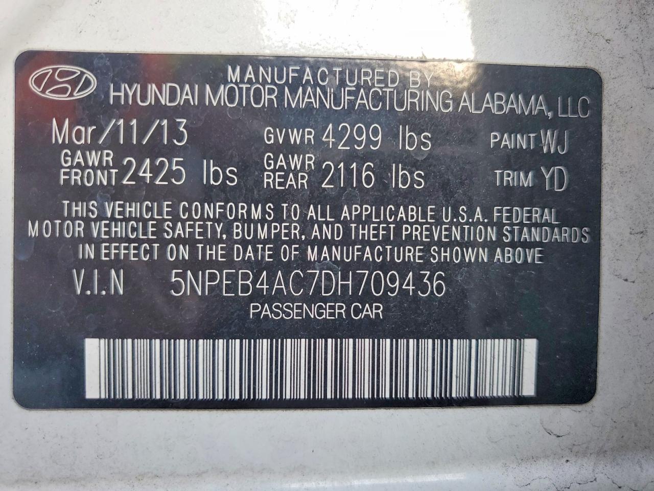 2013 Hyundai Sonata Gls White vin: 5NPEB4AC7DH709436