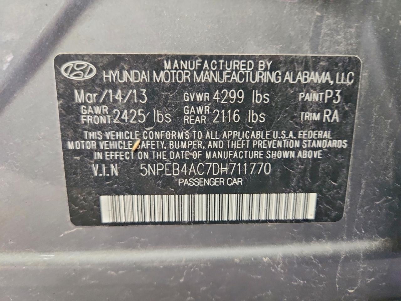 2013 Hyundai Sonata Gls Gray vin: 5NPEB4AC7DH711770