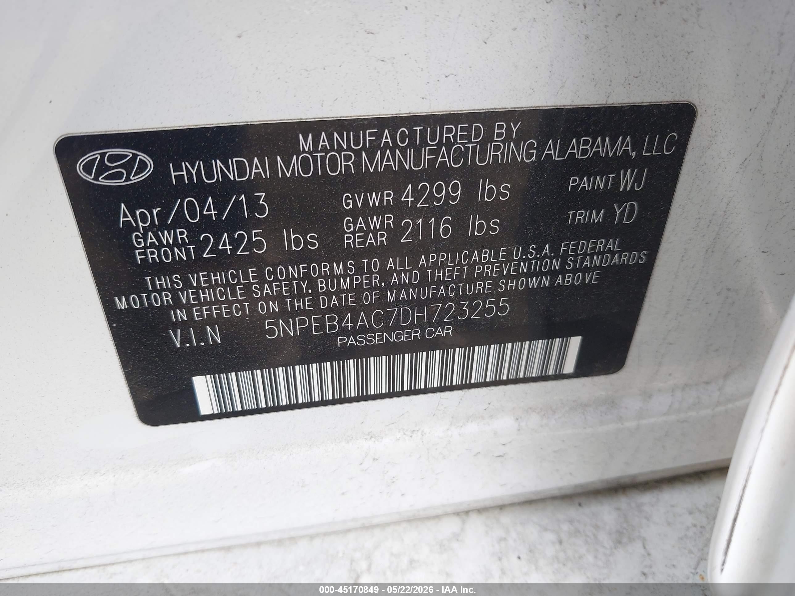 2013 Hyundai Sonata Gls White vin: 5NPEB4AC7DH723255