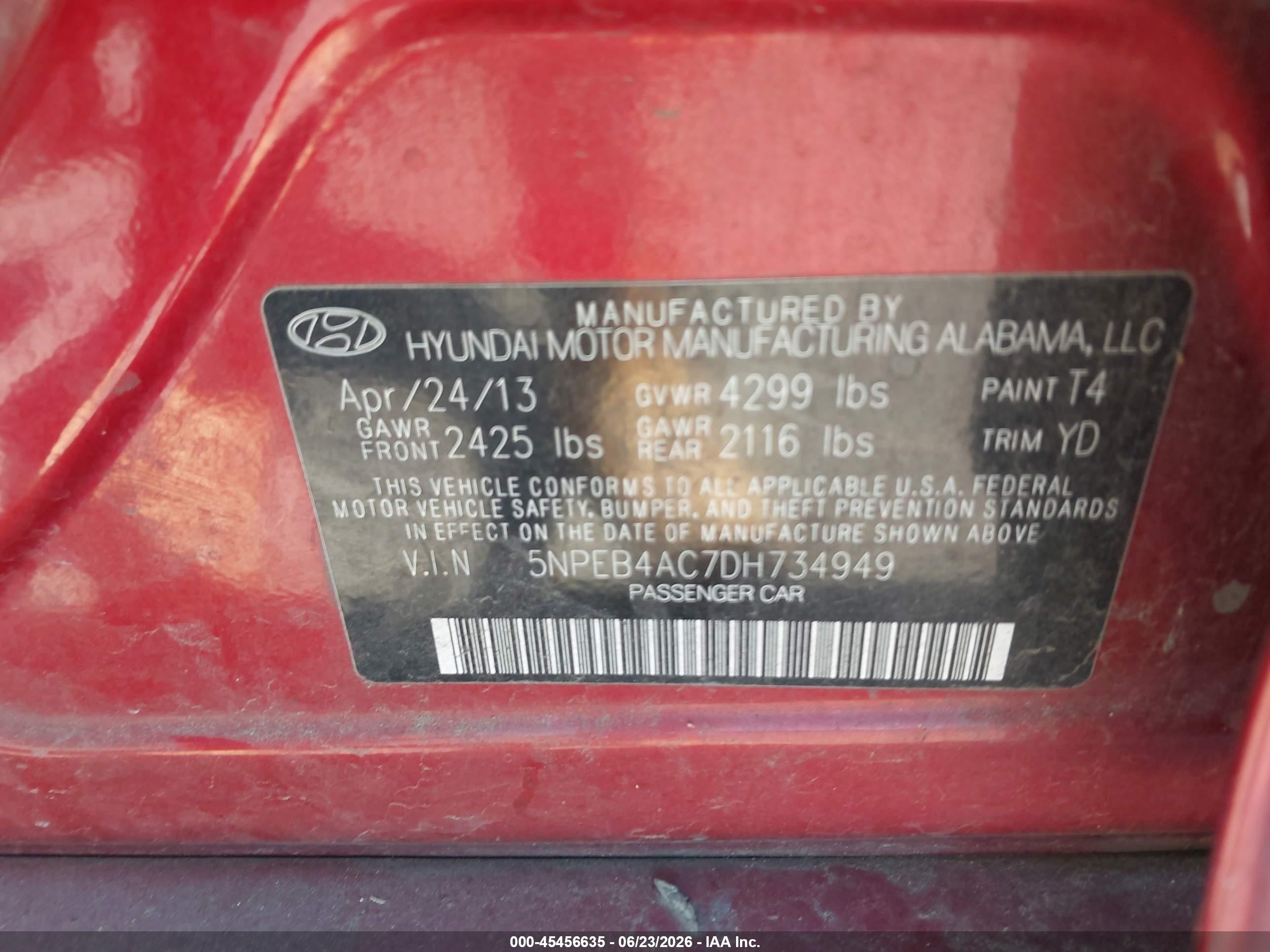 2013 Hyundai Sonata Gls Red vin: 5NPEB4AC7DH734949