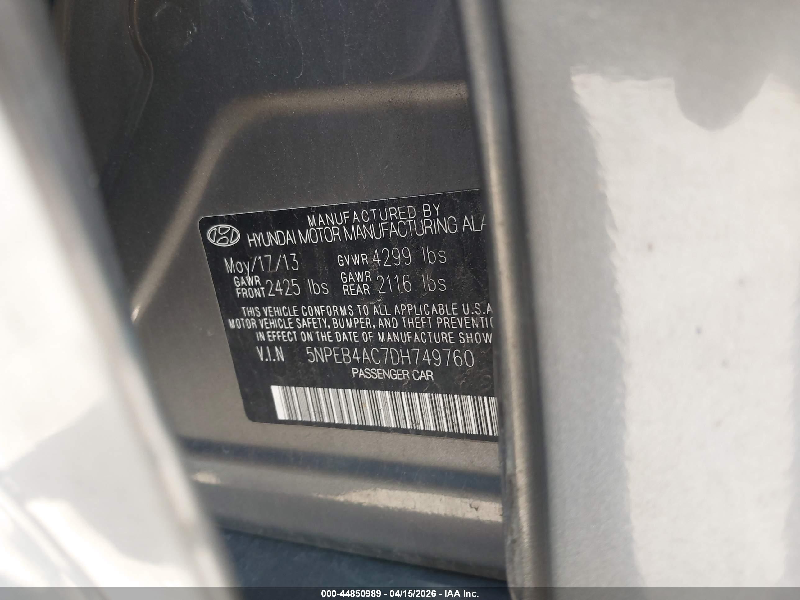 2013 Hyundai Sonata Gls Gray vin: 5NPEB4AC7DH749760