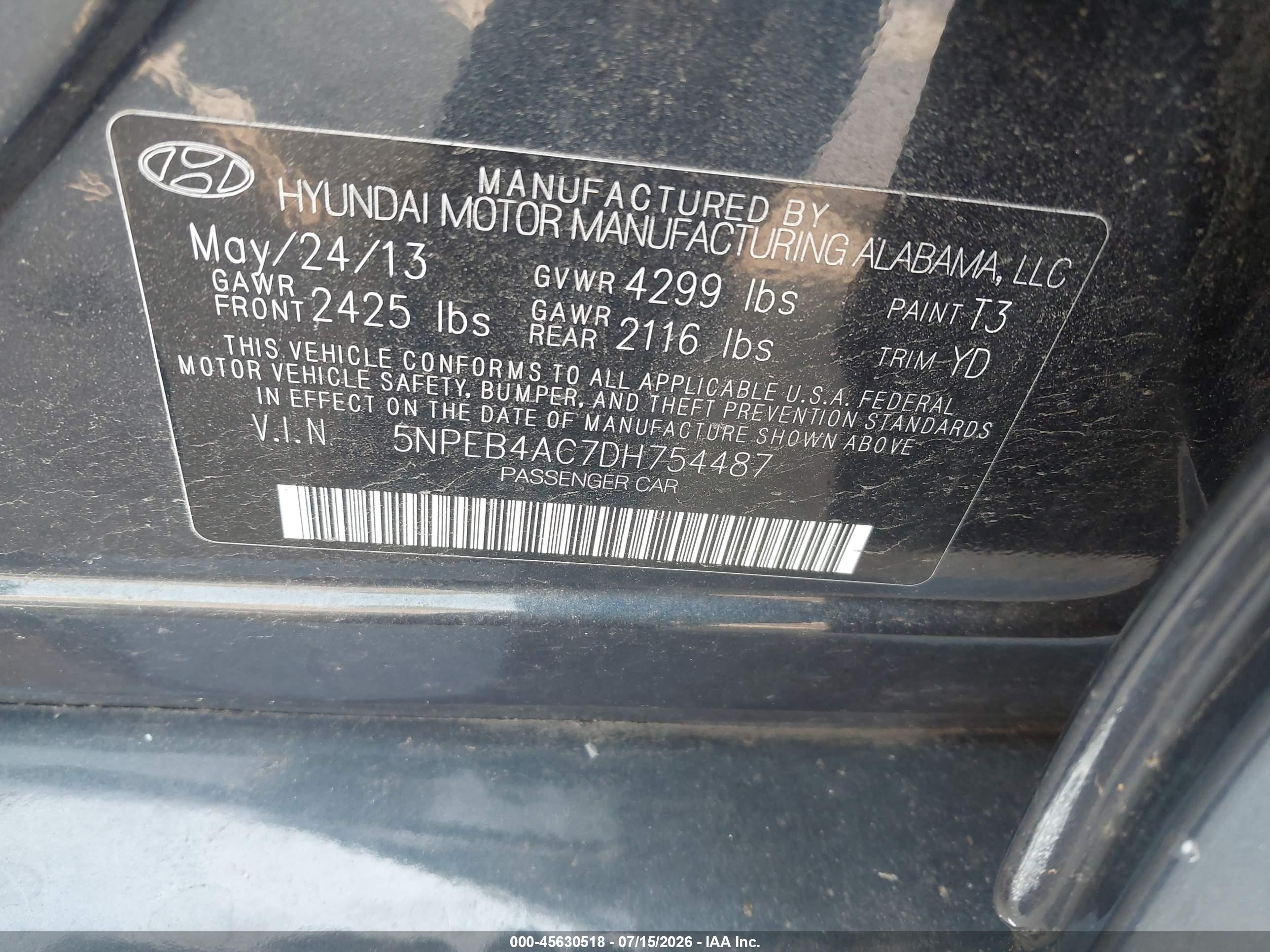 2013 Hyundai Sonata Gls Black vin: 5NPEB4AC7DH754487