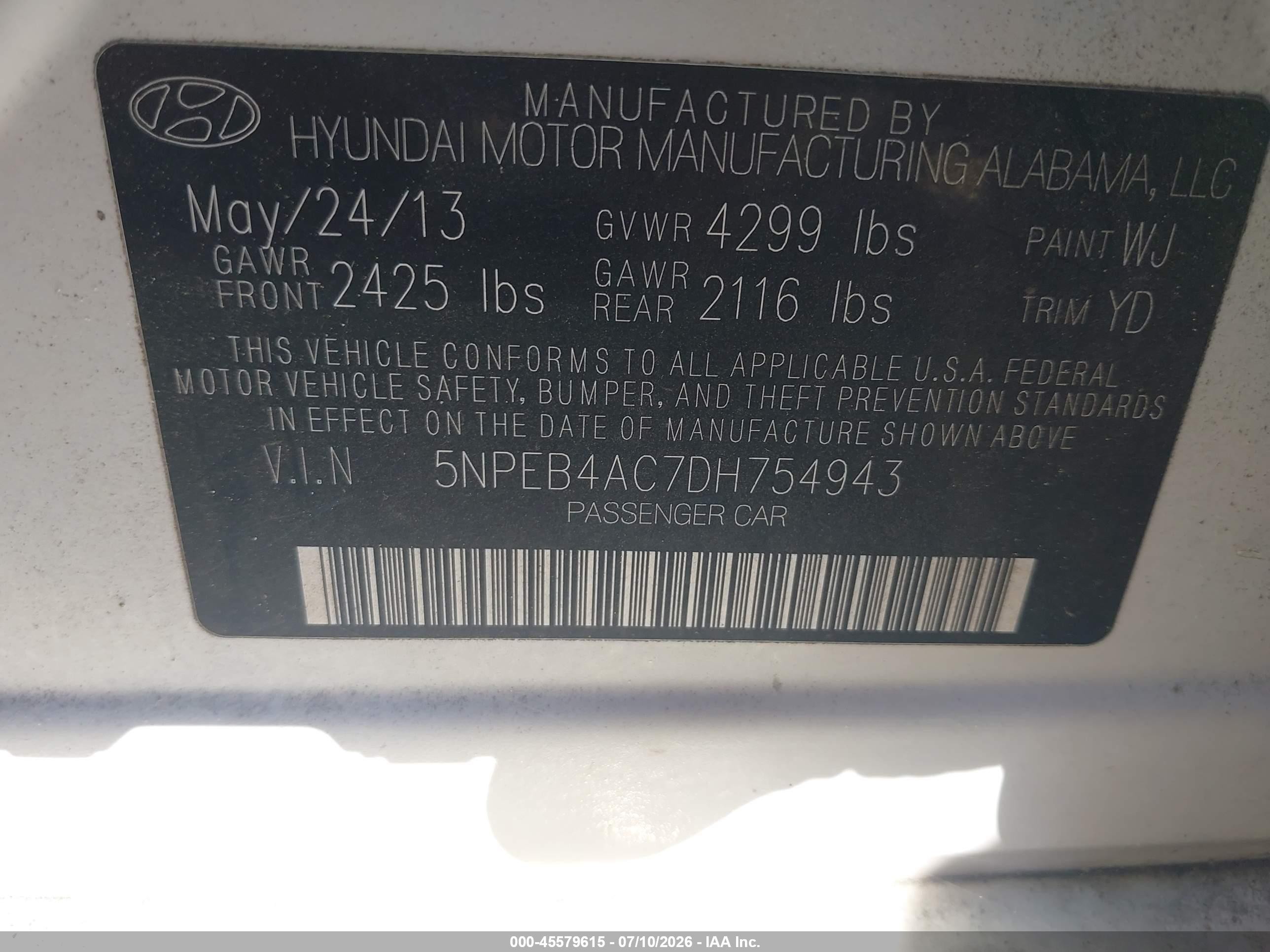 2013 Hyundai Sonata Gls Белый vin: 5NPEB4AC7DH754943