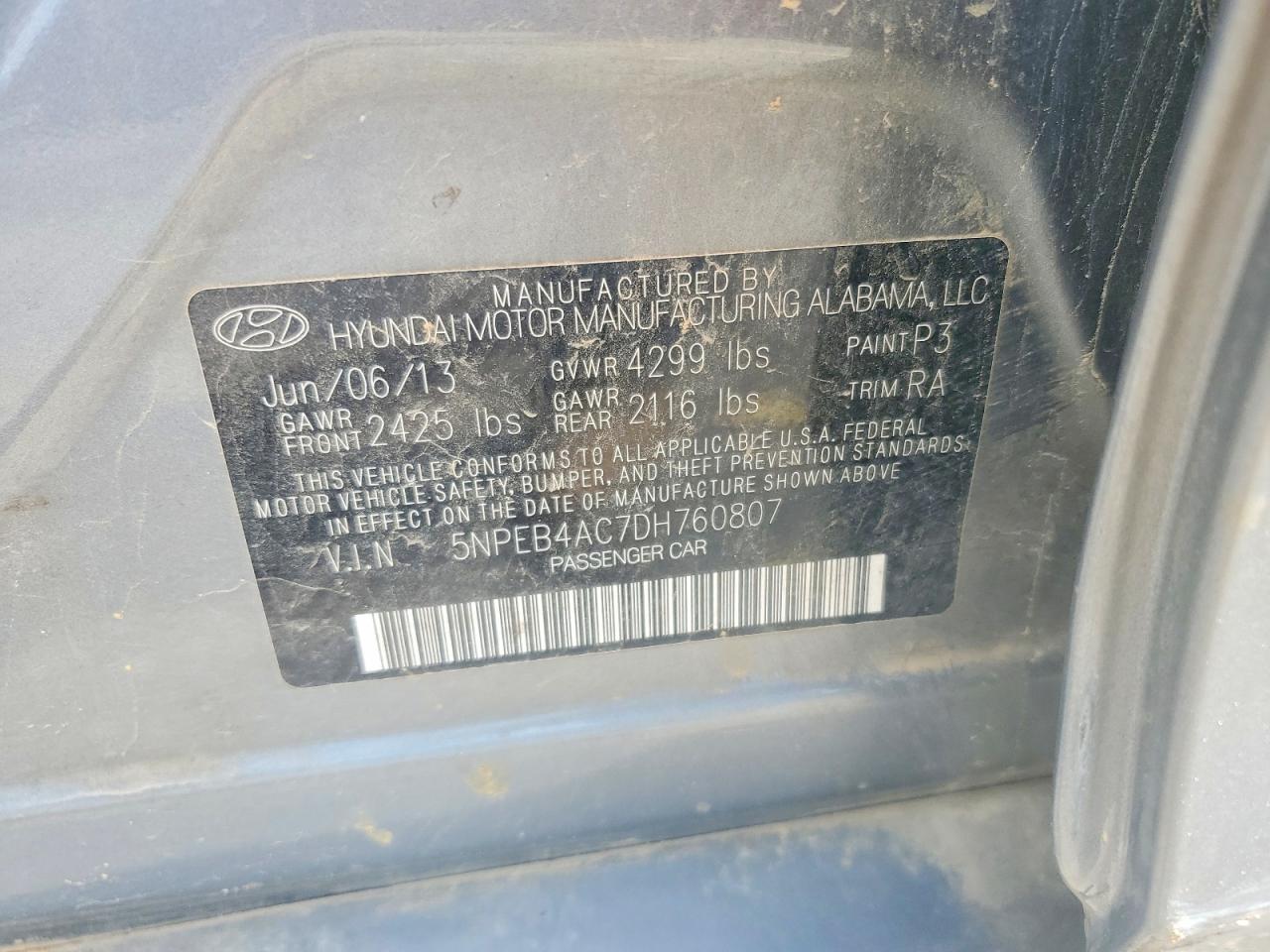 2013 Hyundai Sonata Gls Gray vin: 5NPEB4AC7DH760807