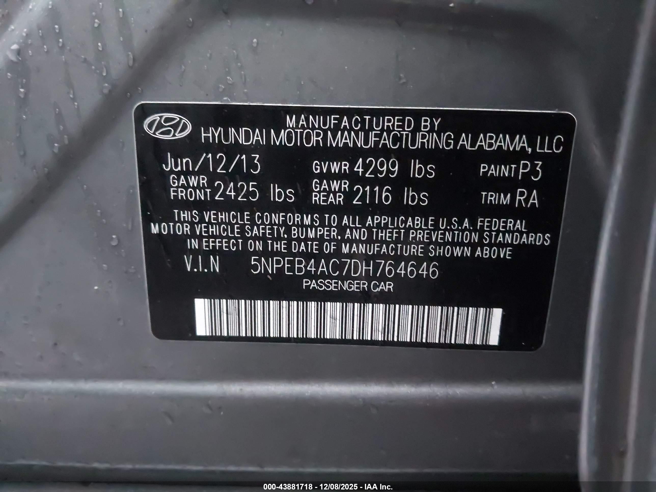 2013 Hyundai Sonata Gls Серый vin: 5NPEB4AC7DH764646