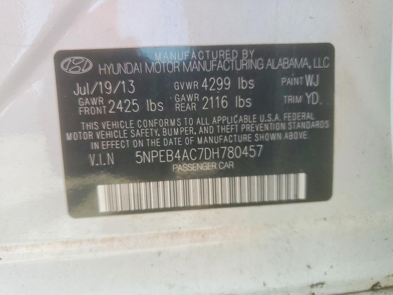 2013 Hyundai Sonata Gls White vin: 5NPEB4AC7DH780457