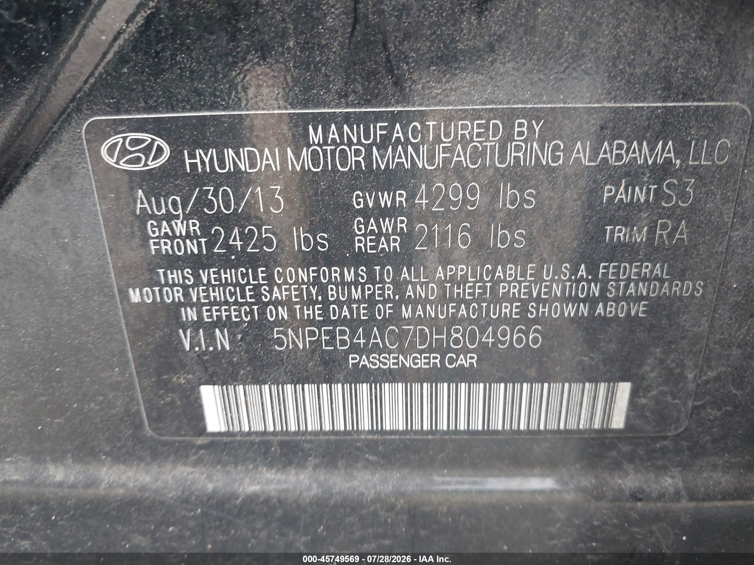 2013 Hyundai Sonata Gls Black vin: 5NPEB4AC7DH804966