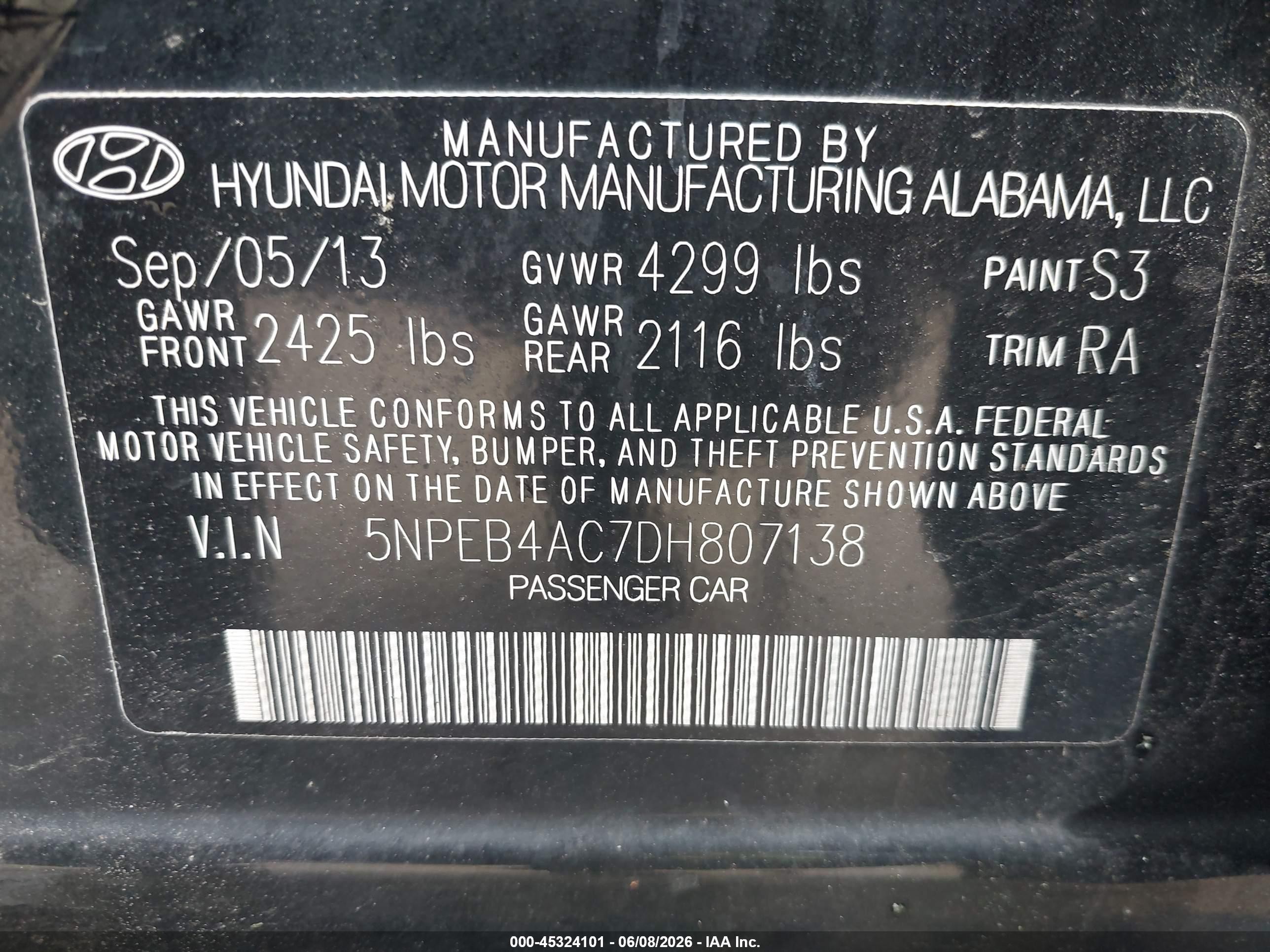 2013 Hyundai Sonata Gls Black vin: 5NPEB4AC7DH807138