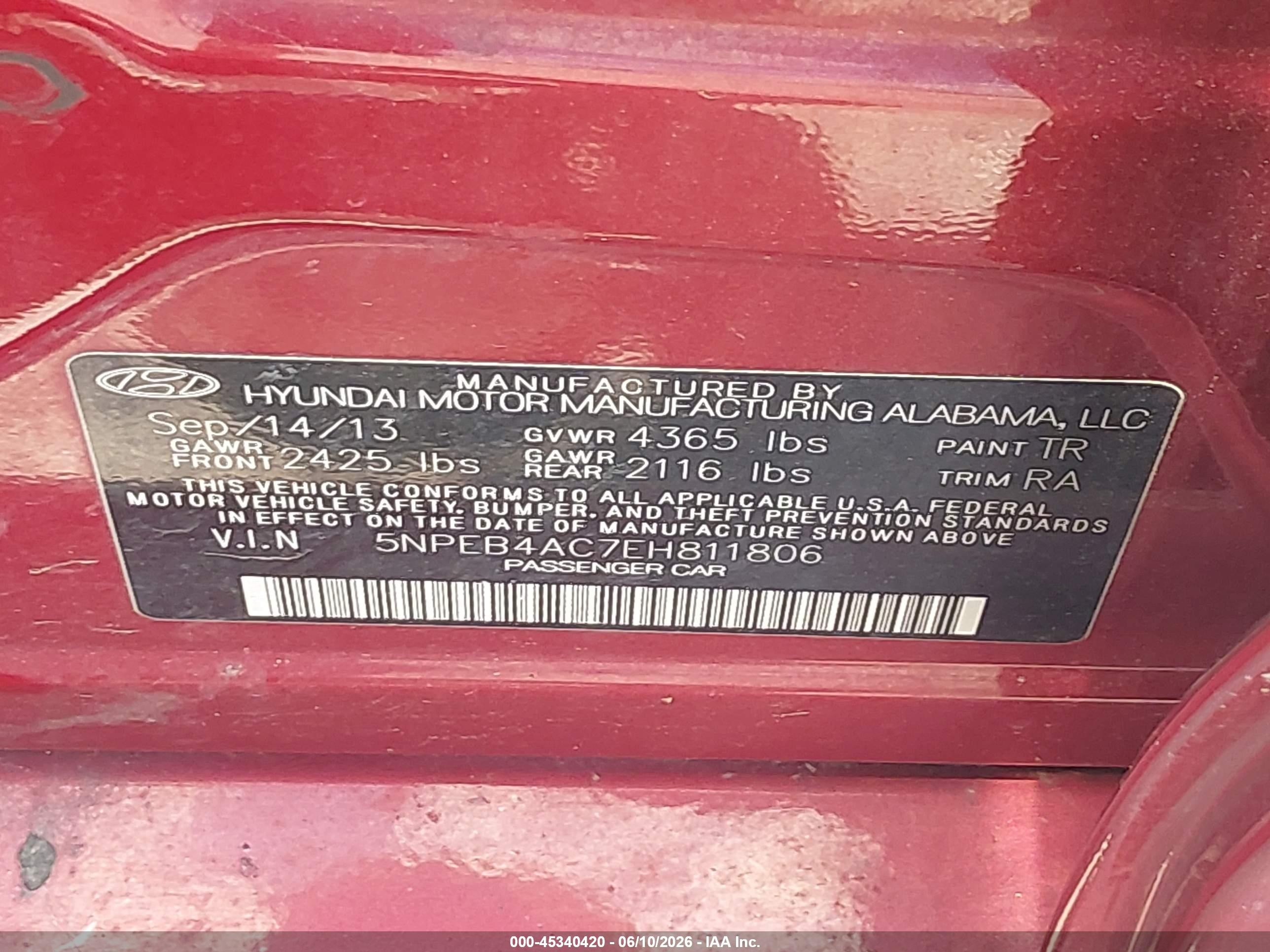 2014 Hyundai Sonata Gls Red vin: 5NPEB4AC7EH811806