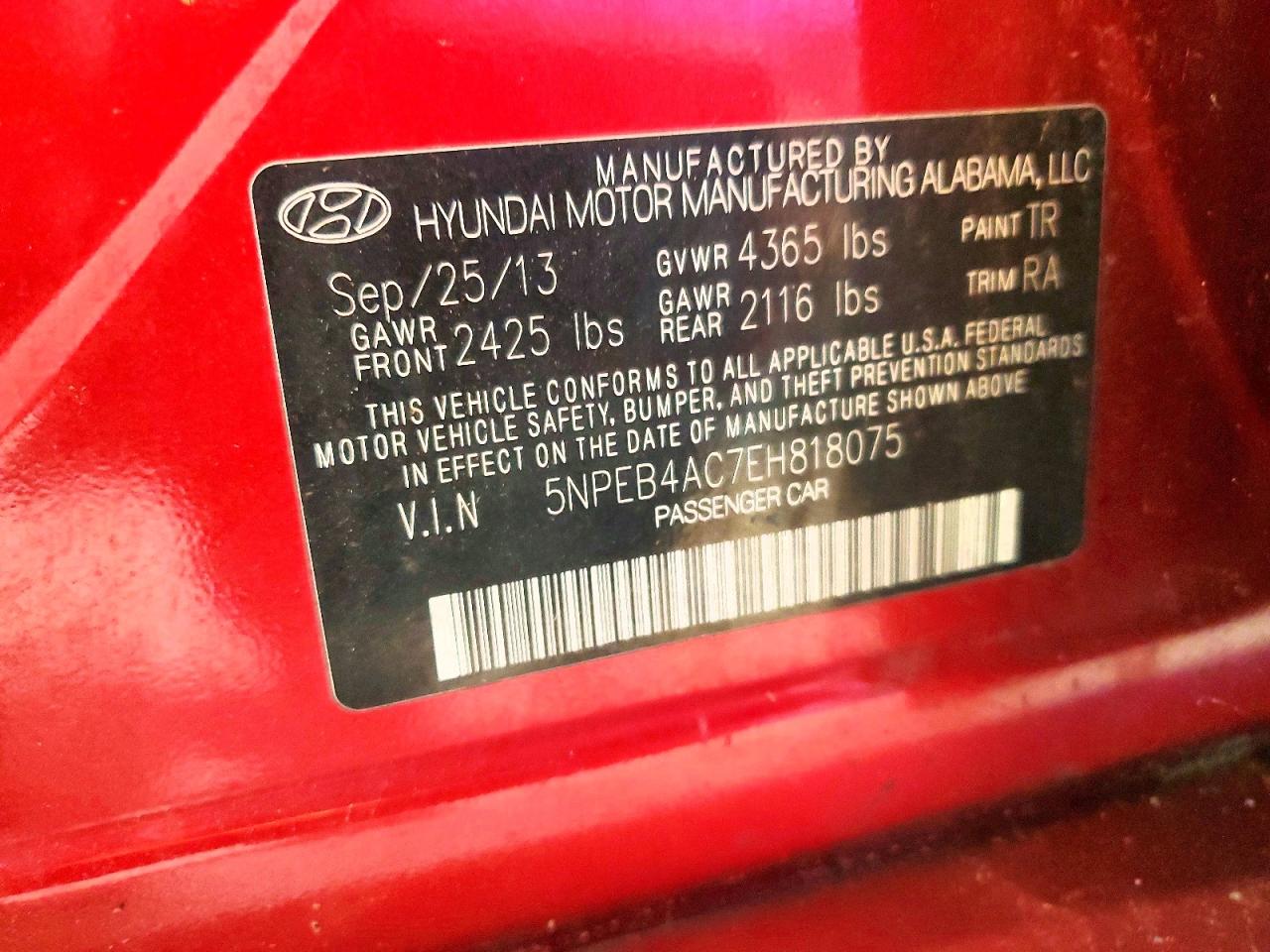 2014 Hyundai Sonata Gls Red vin: 5NPEB4AC7EH818075