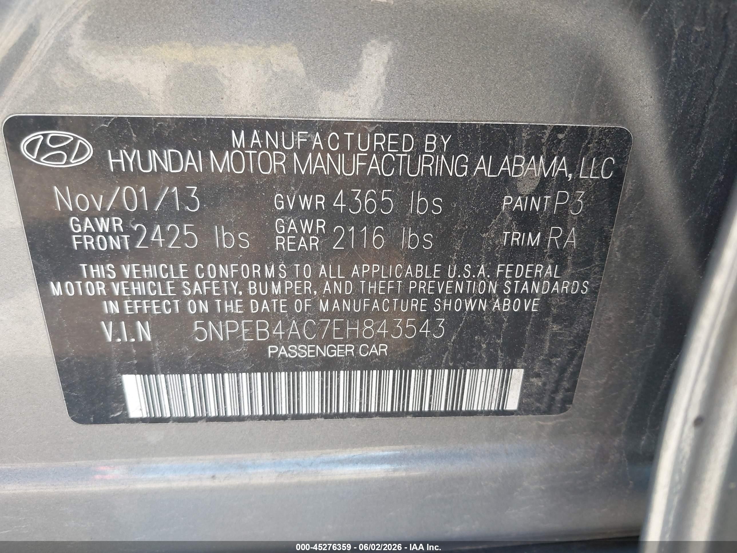 2014 Hyundai Sonata Gls Gray vin: 5NPEB4AC7EH843543