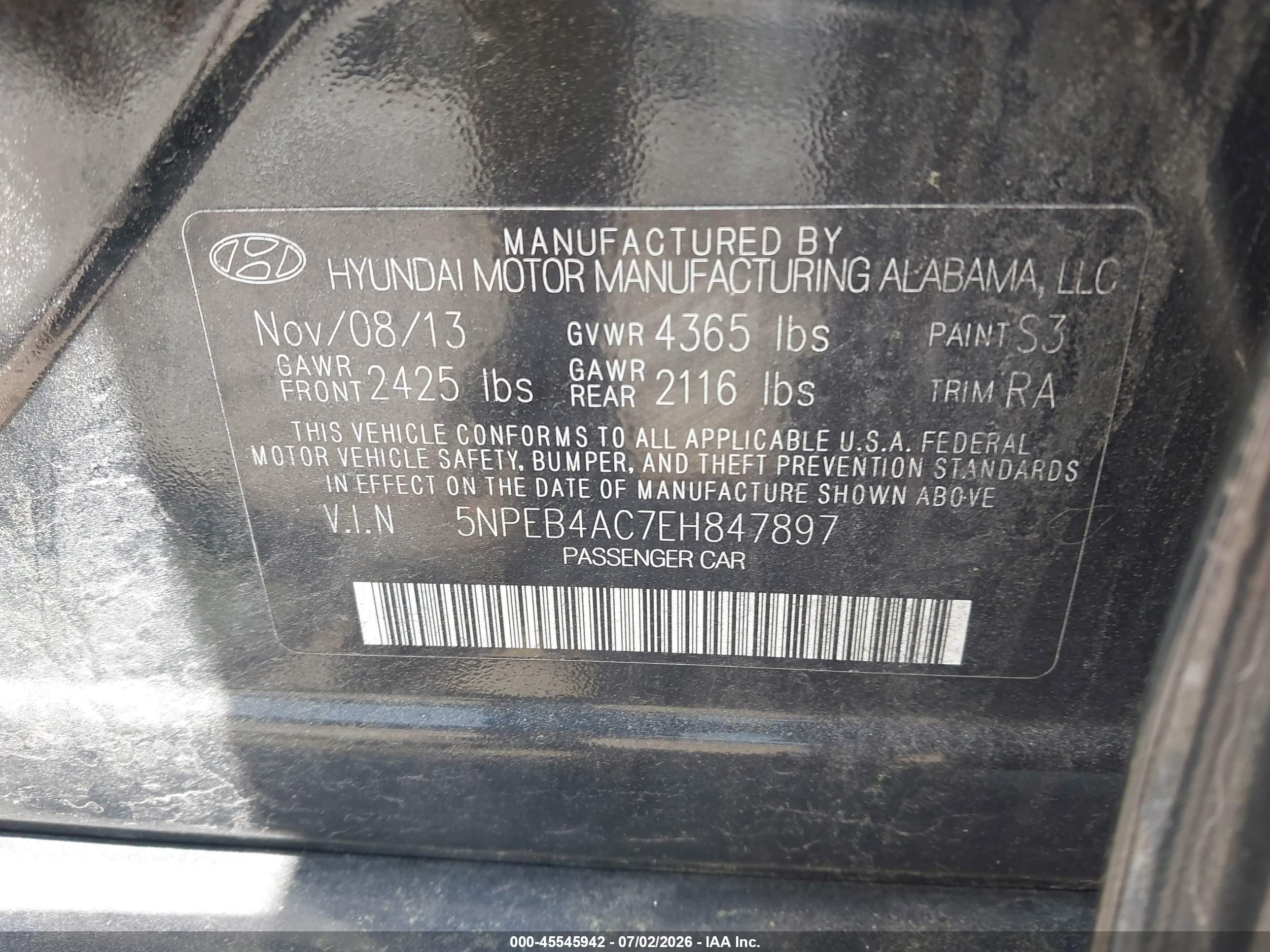 2014 Hyundai Sonata Gls Black vin: 5NPEB4AC7EH847897