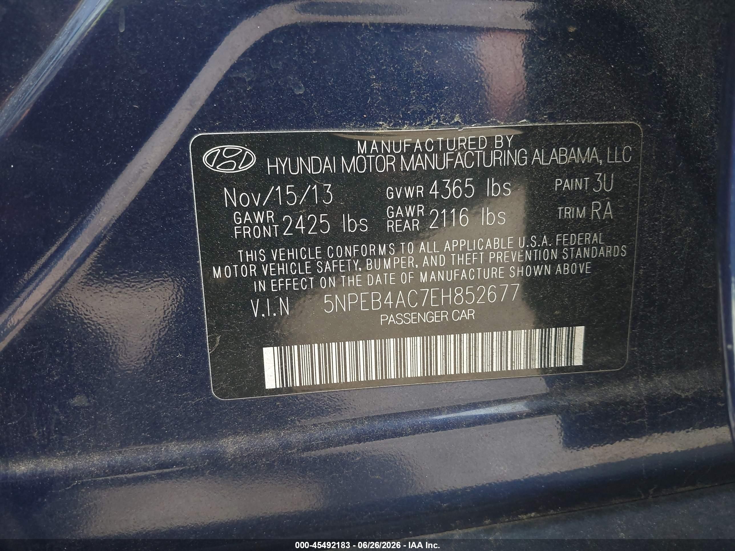 2014 Hyundai Sonata Gls Blue vin: 5NPEB4AC7EH852677