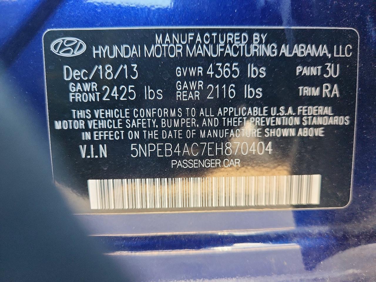 2014 Hyundai Sonata Gls Синий vin: 5NPEB4AC7EH870404