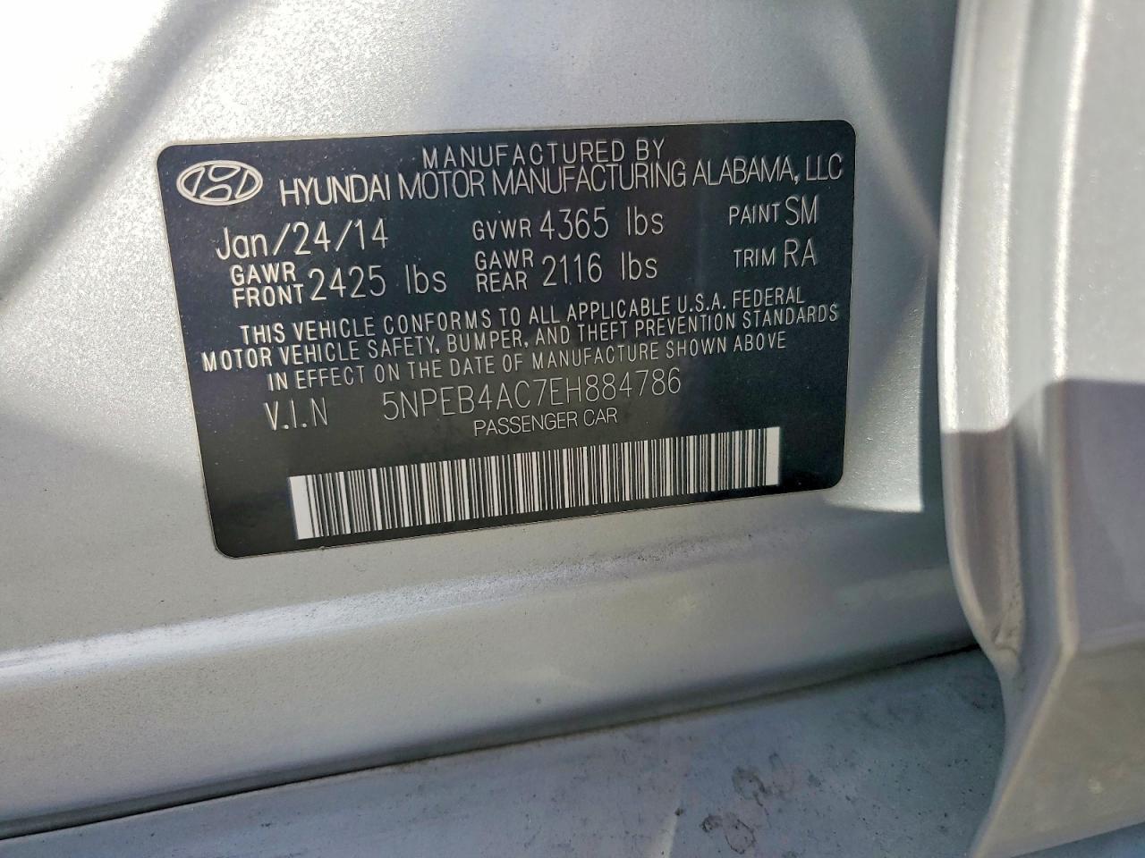 2014 Hyundai Sonata Gls Silver vin: 5NPEB4AC7EH884786