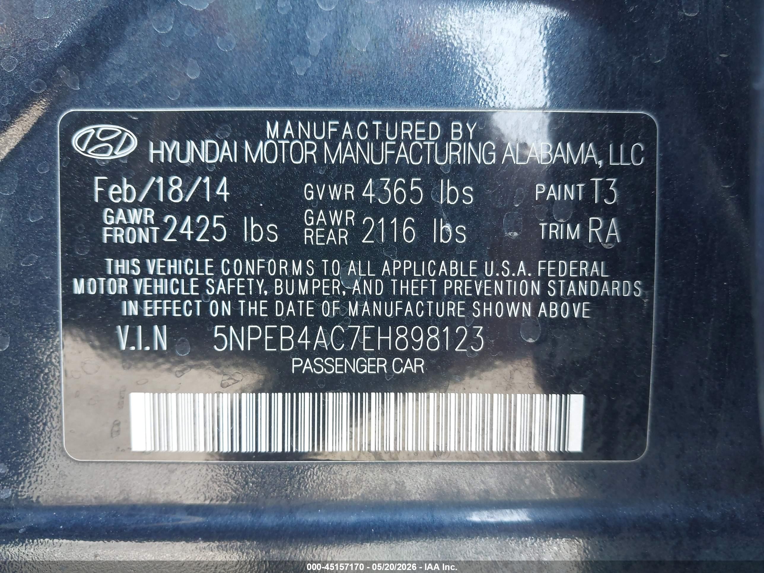 2014 Hyundai Sonata Gls Dark Blue vin: 5NPEB4AC7EH898123