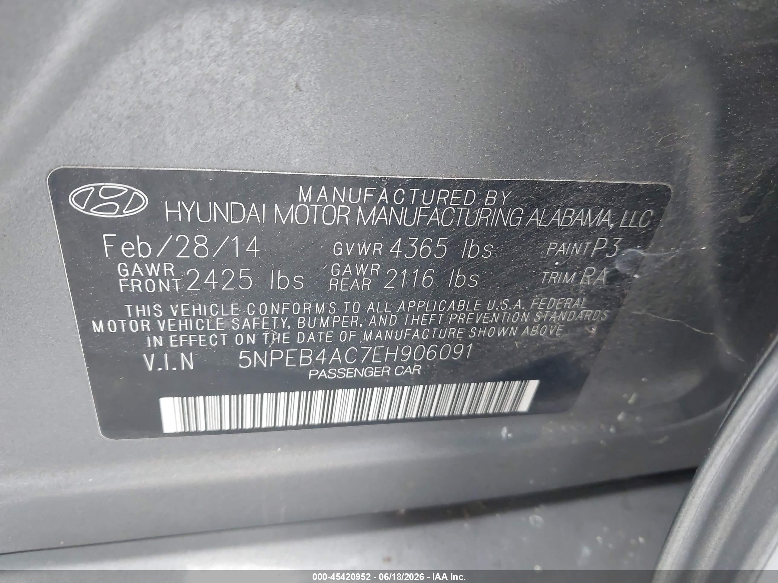 2014 Hyundai Sonata Gls Gray vin: 5NPEB4AC7EH906091