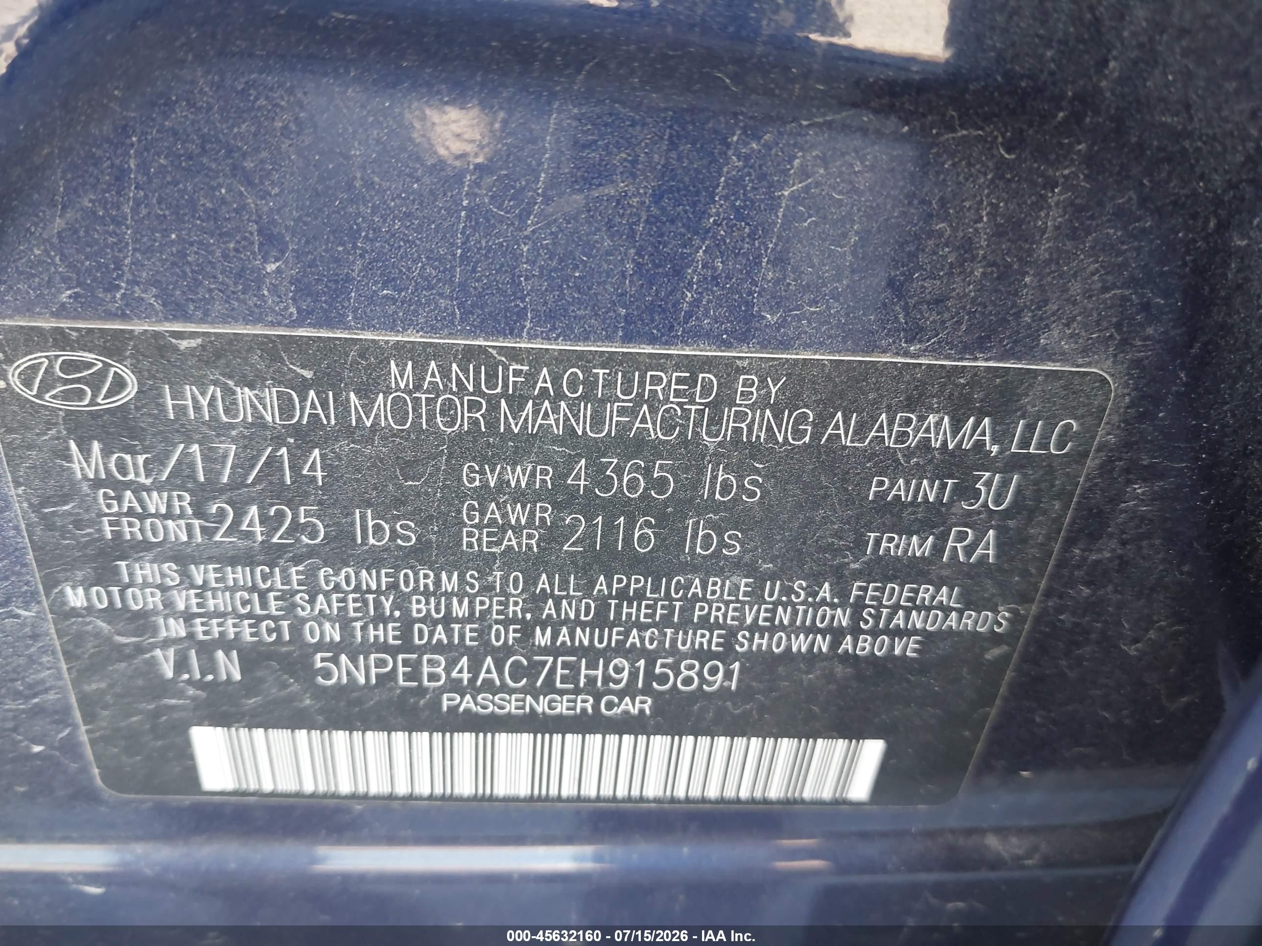 2014 Hyundai Sonata Gls Синий vin: 5NPEB4AC7EH915891