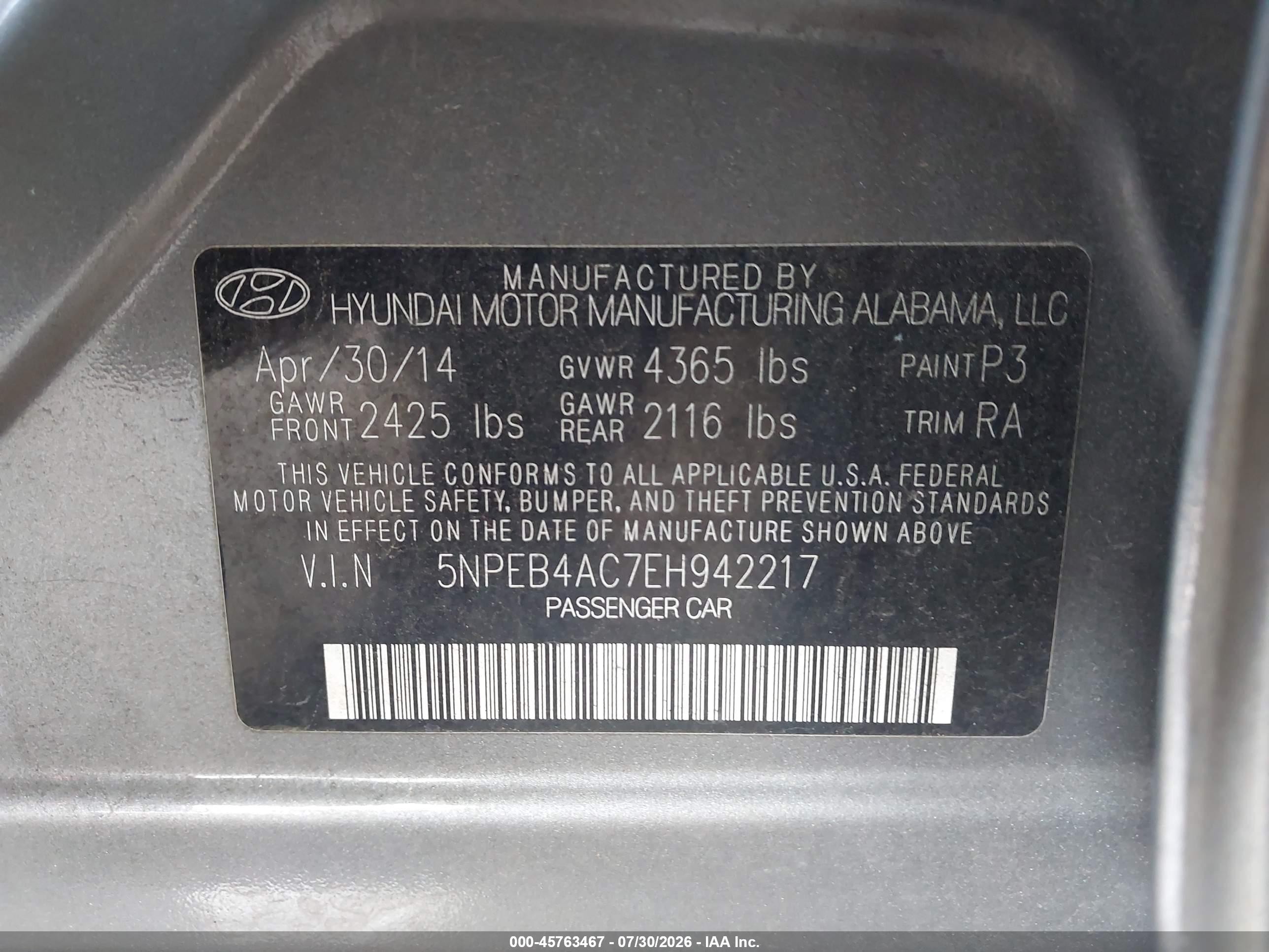 2014 Hyundai Sonata Gls Gray vin: 5NPEB4AC7EH942217
