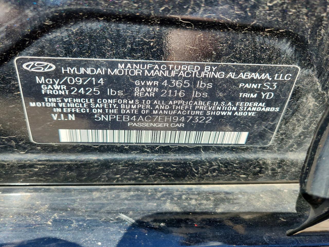 2014 Hyundai Sonata Gls Black vin: 5NPEB4AC7EH947322