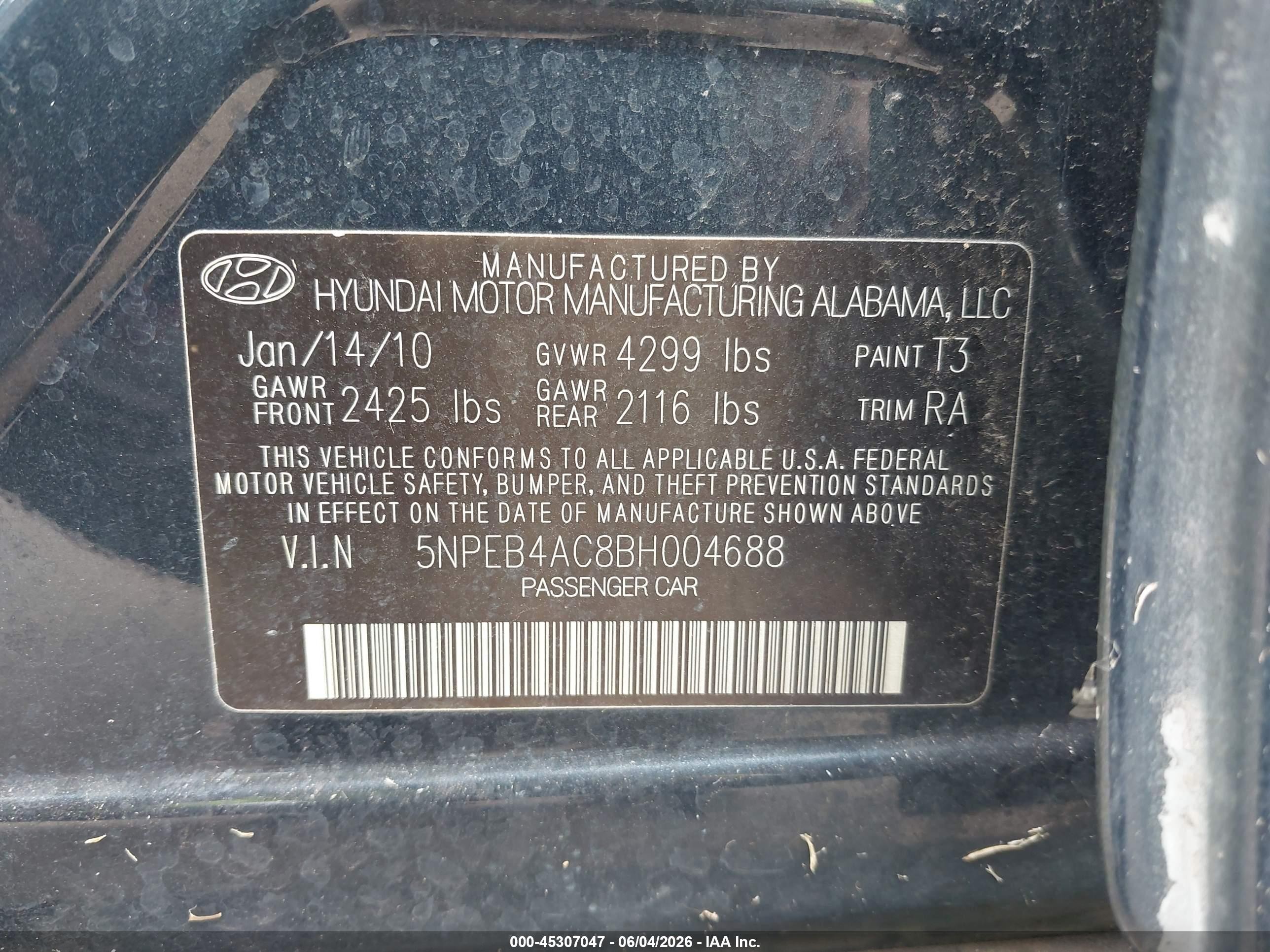 2011 Hyundai Sonata Gls Dark Blue vin: 5NPEB4AC8BH004688