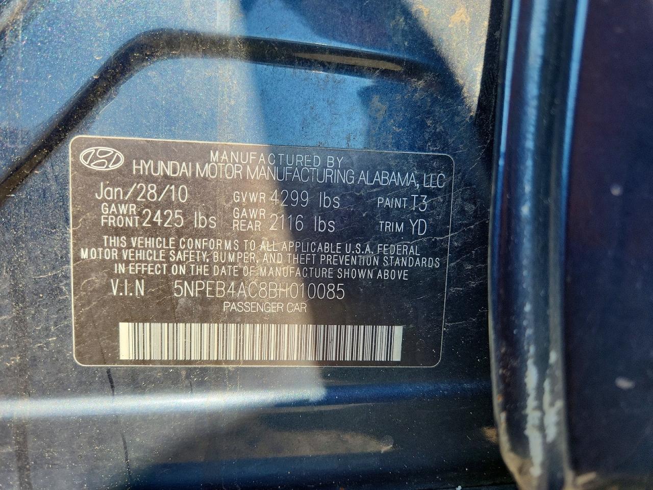 2011 Hyundai Sonata Gls Black vin: 5NPEB4AC8BH010085
