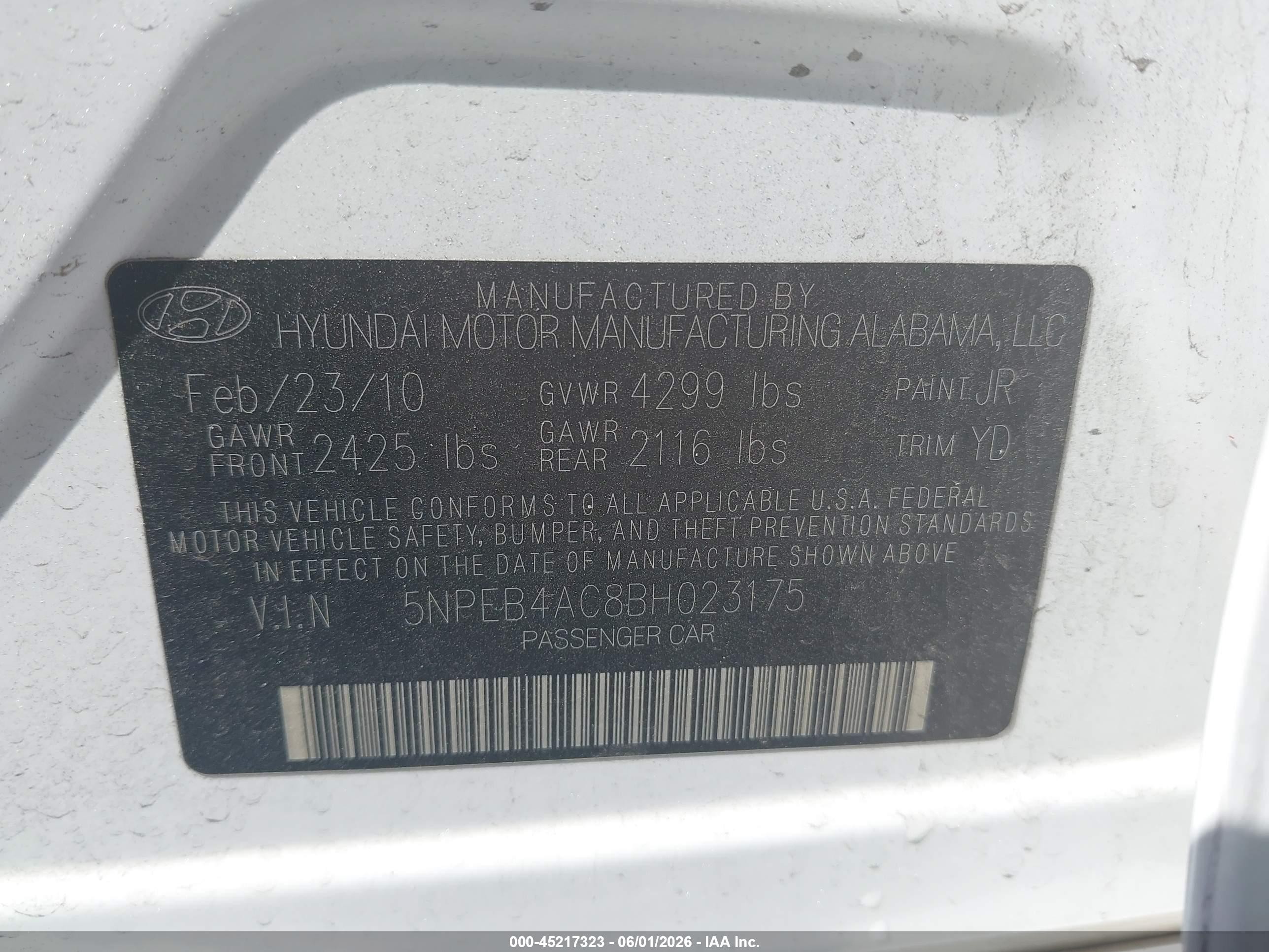 2011 Hyundai Sonata Gls White vin: 5NPEB4AC8BH023175