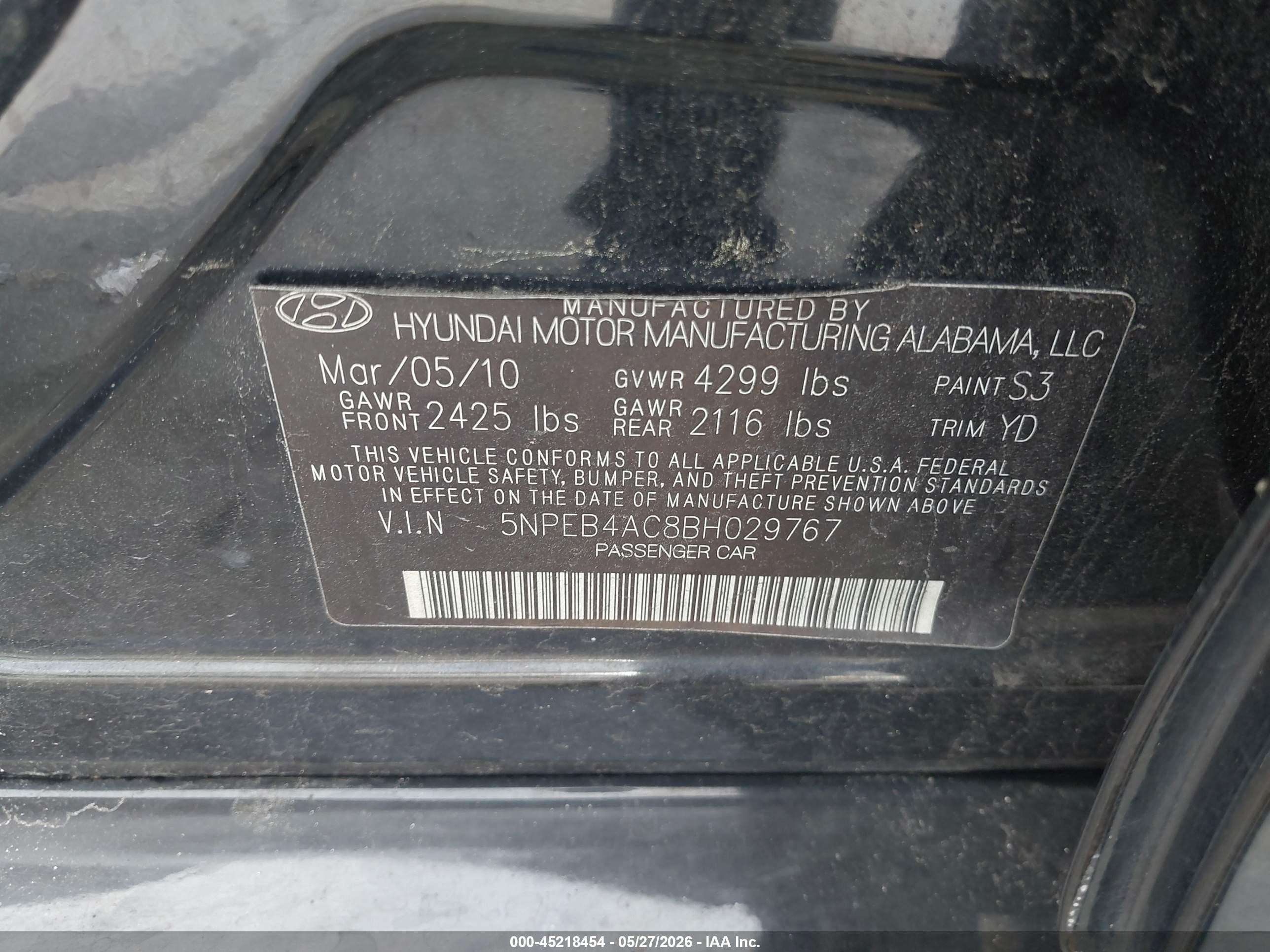 2011 Hyundai Sonata Gls Black vin: 5NPEB4AC8BH029767