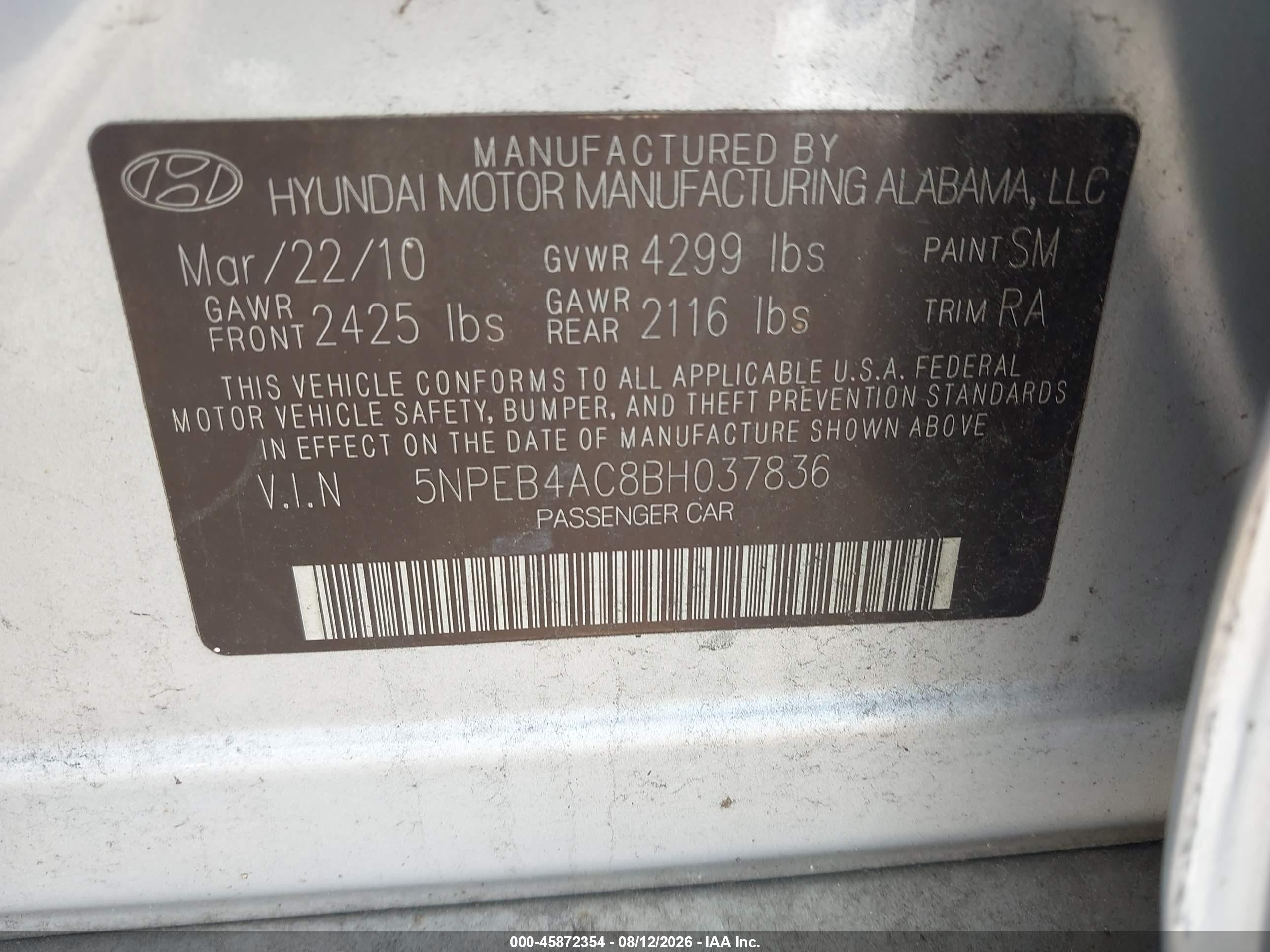 2011 Hyundai Sonata Gls Silver vin: 5NPEB4AC8BH037836