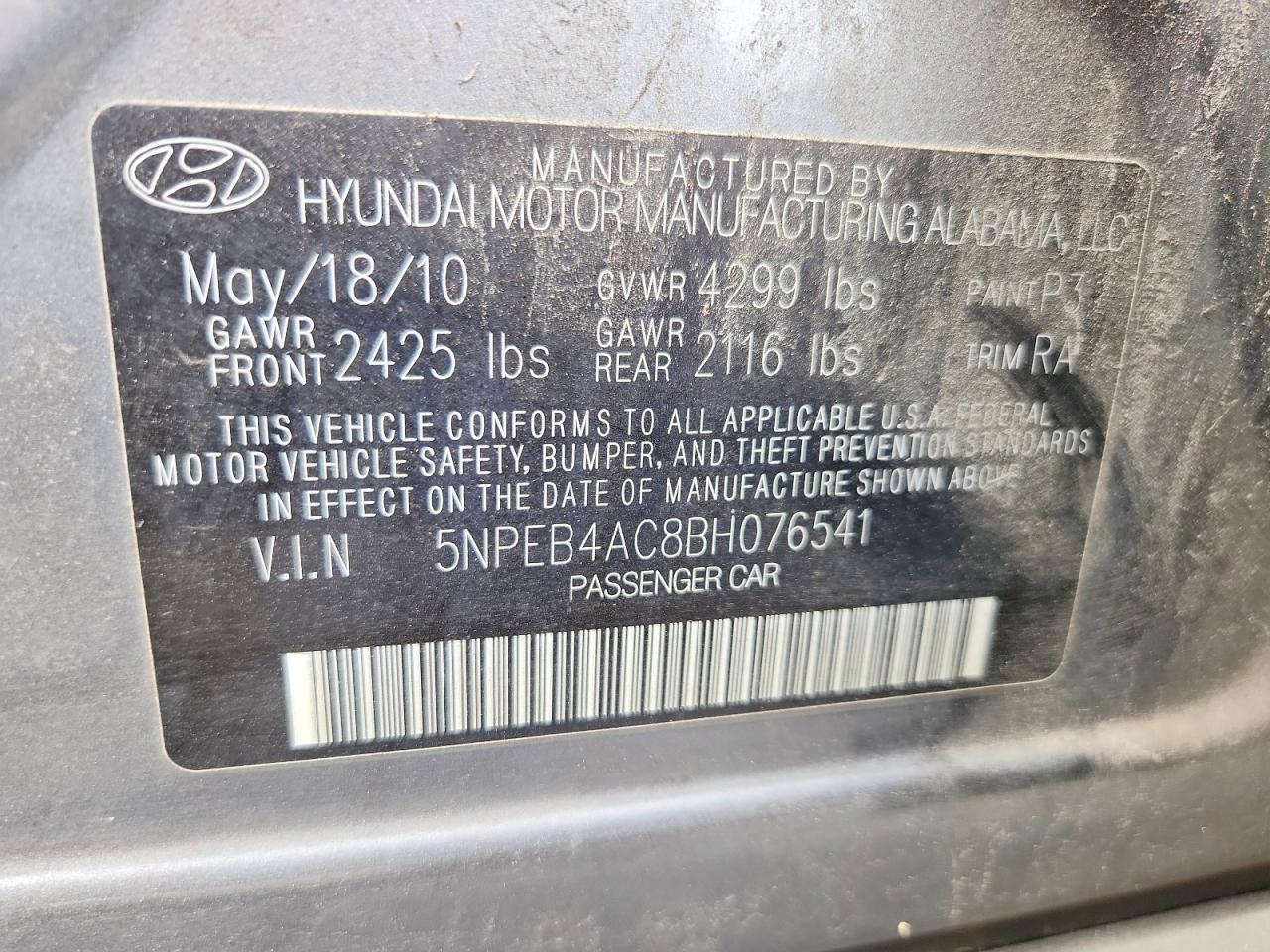 2011 Hyundai Sonata Gls Gray vin: 5NPEB4AC8BH076541