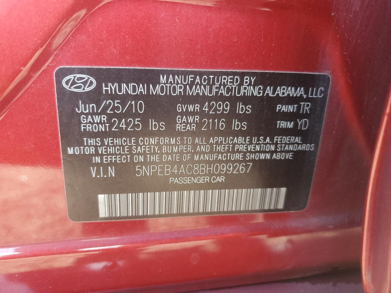 2011 Hyundai Sonata Gls Red vin: 5NPEB4AC8BH099267