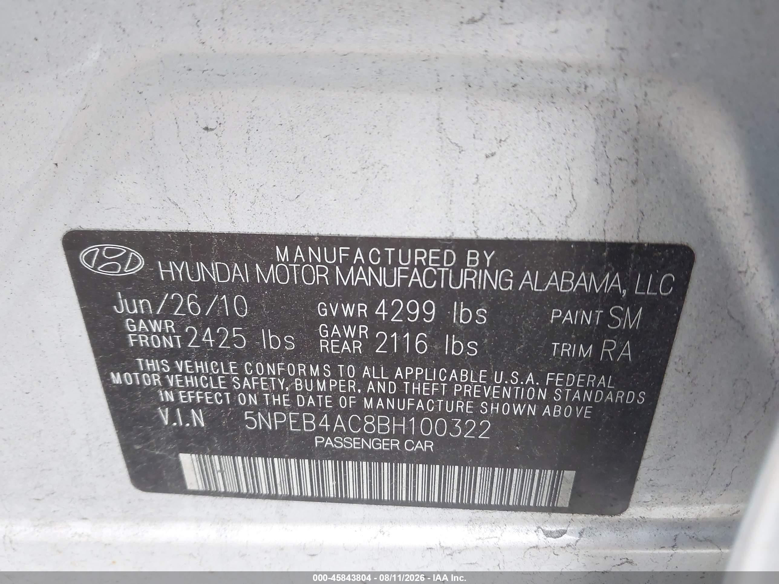 2011 Hyundai Sonata Gls Silver vin: 5NPEB4AC8BH100322