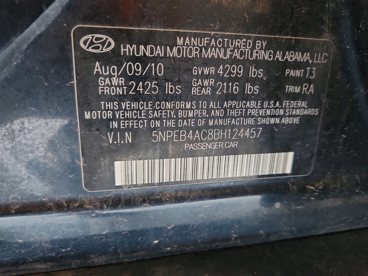 2011 Hyundai Sonata Gls Blue vin: 5NPEB4AC8BH124457