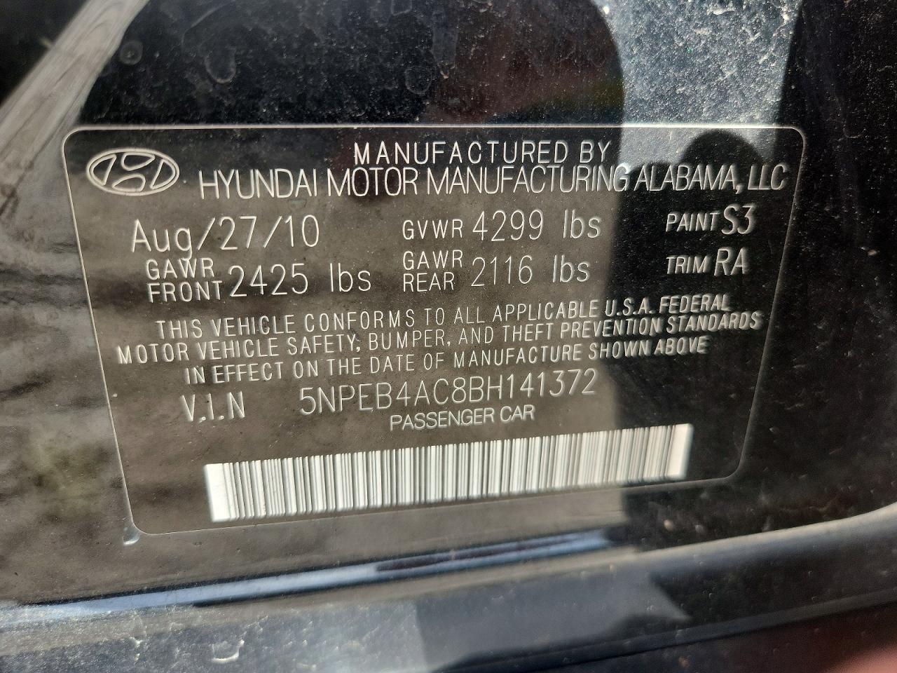 2011 Hyundai Sonata Gls Black vin: 5NPEB4AC8BH141372