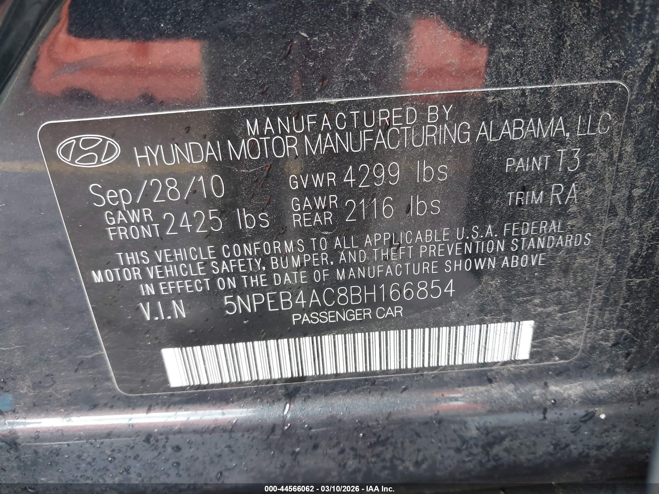 2011 Hyundai Sonata Gls Blue vin: 5NPEB4AC8BH166854