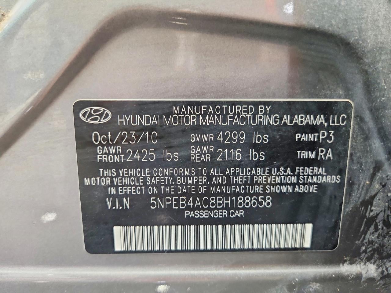 2011 Hyundai Sonata Gls Серый vin: 5NPEB4AC8BH188658