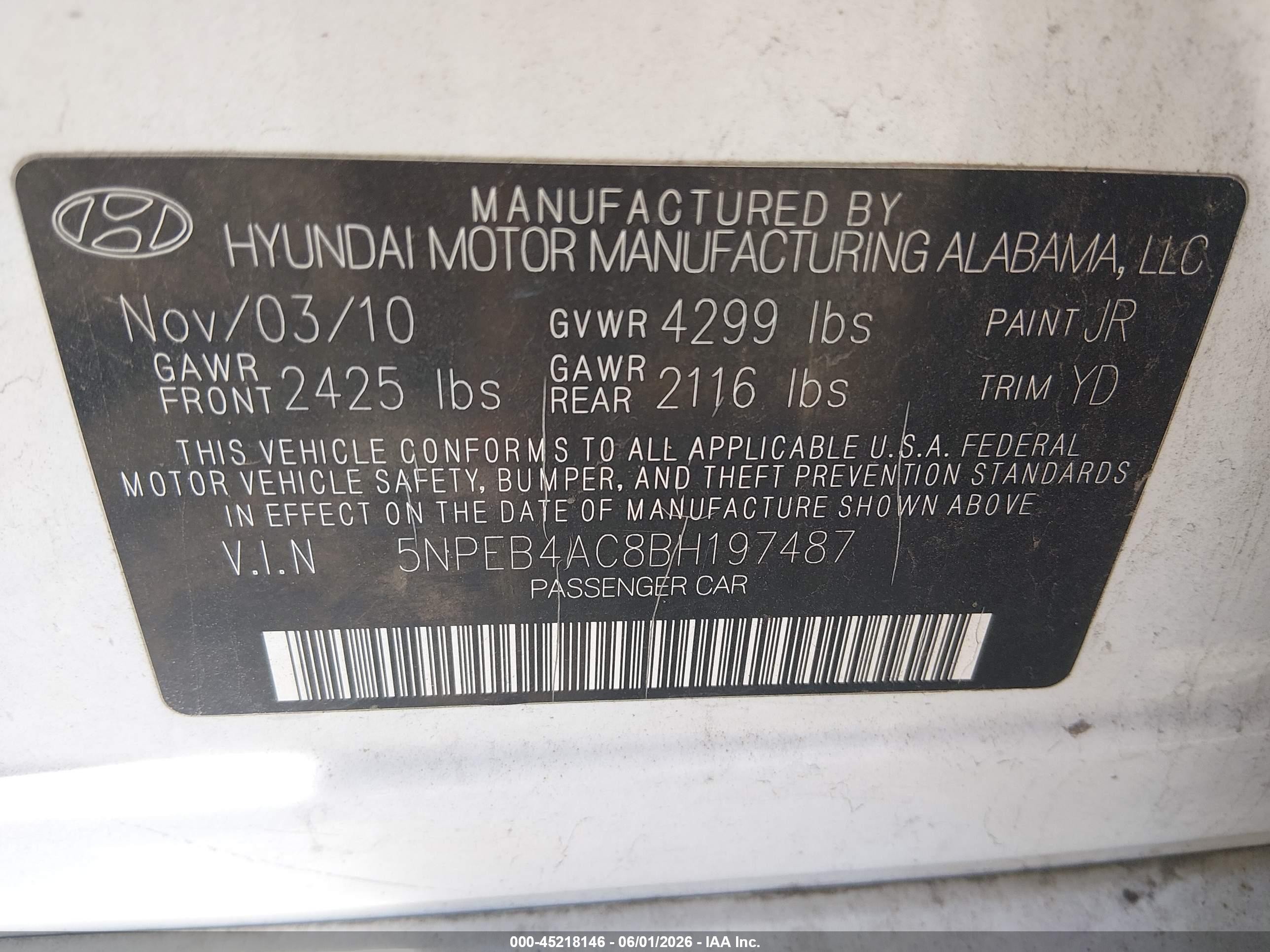 2011 Hyundai Sonata Gls White vin: 5NPEB4AC8BH197487