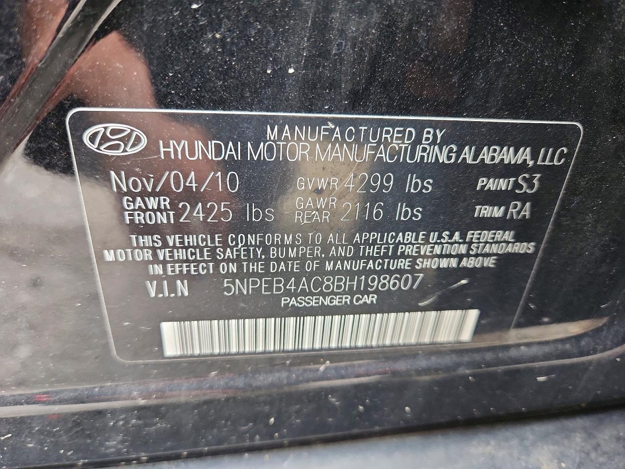 2011 Hyundai Sonata Gls Black vin: 5NPEB4AC8BH198607