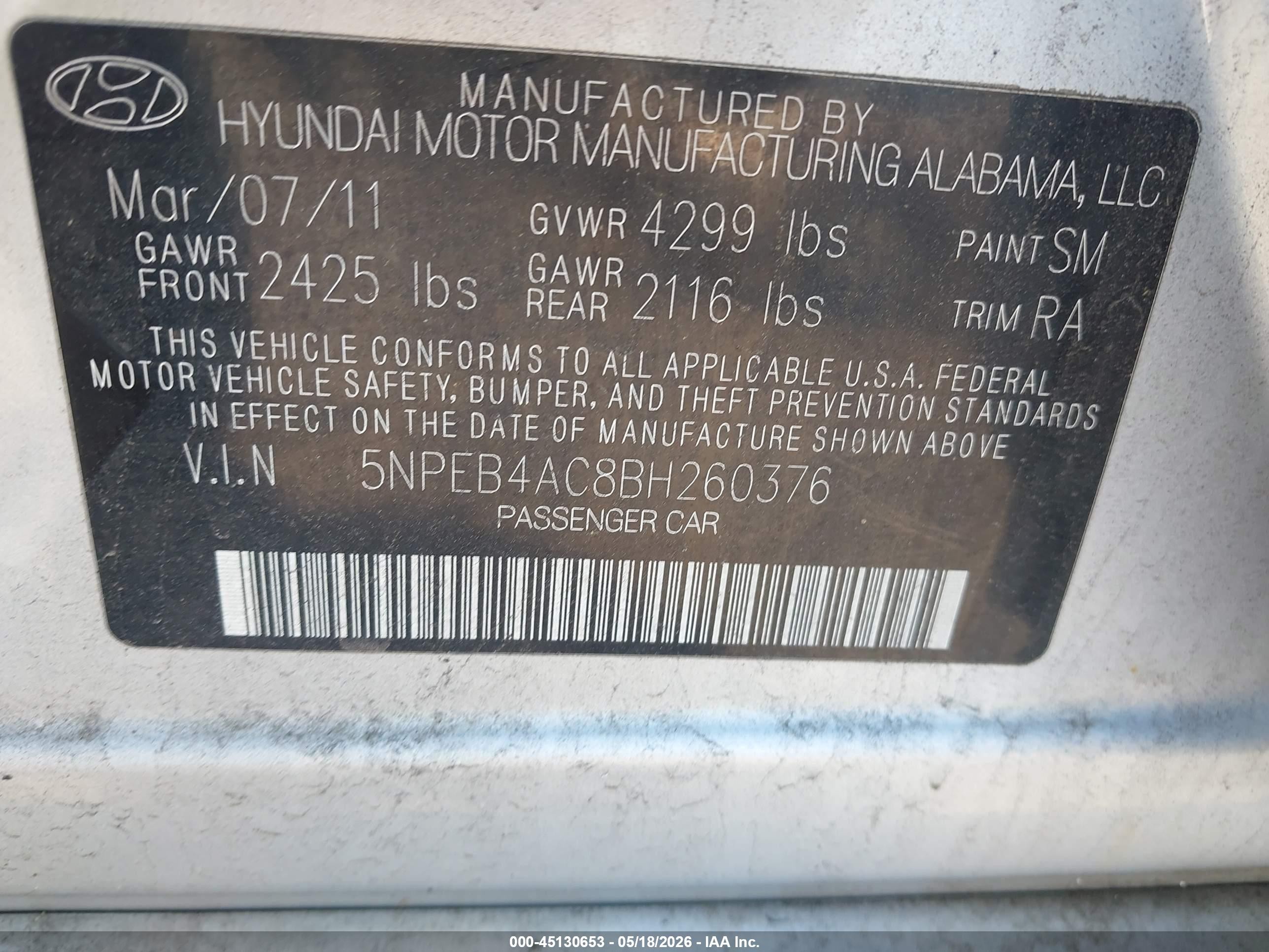 2011 Hyundai Sonata Gls Silver vin: 5NPEB4AC8BH260376